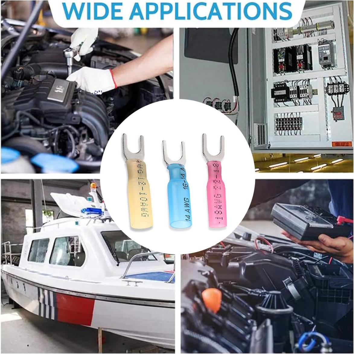 100 Conectores de Horquilla Termocontraíbles Teansic AWG16-14