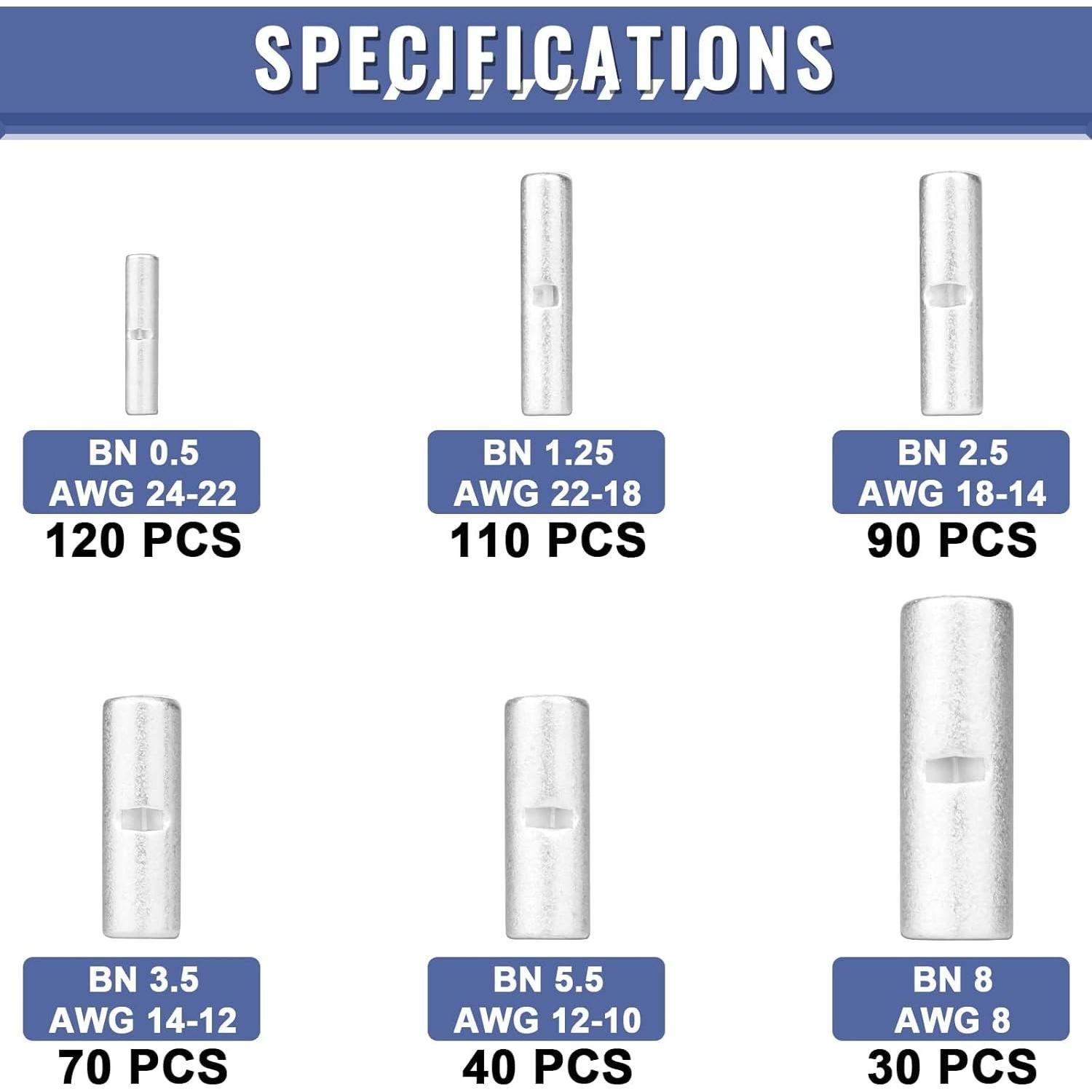 Kit de Conectores de Empalme No Aislados Sopoby 460PCS 24-8 Gauge