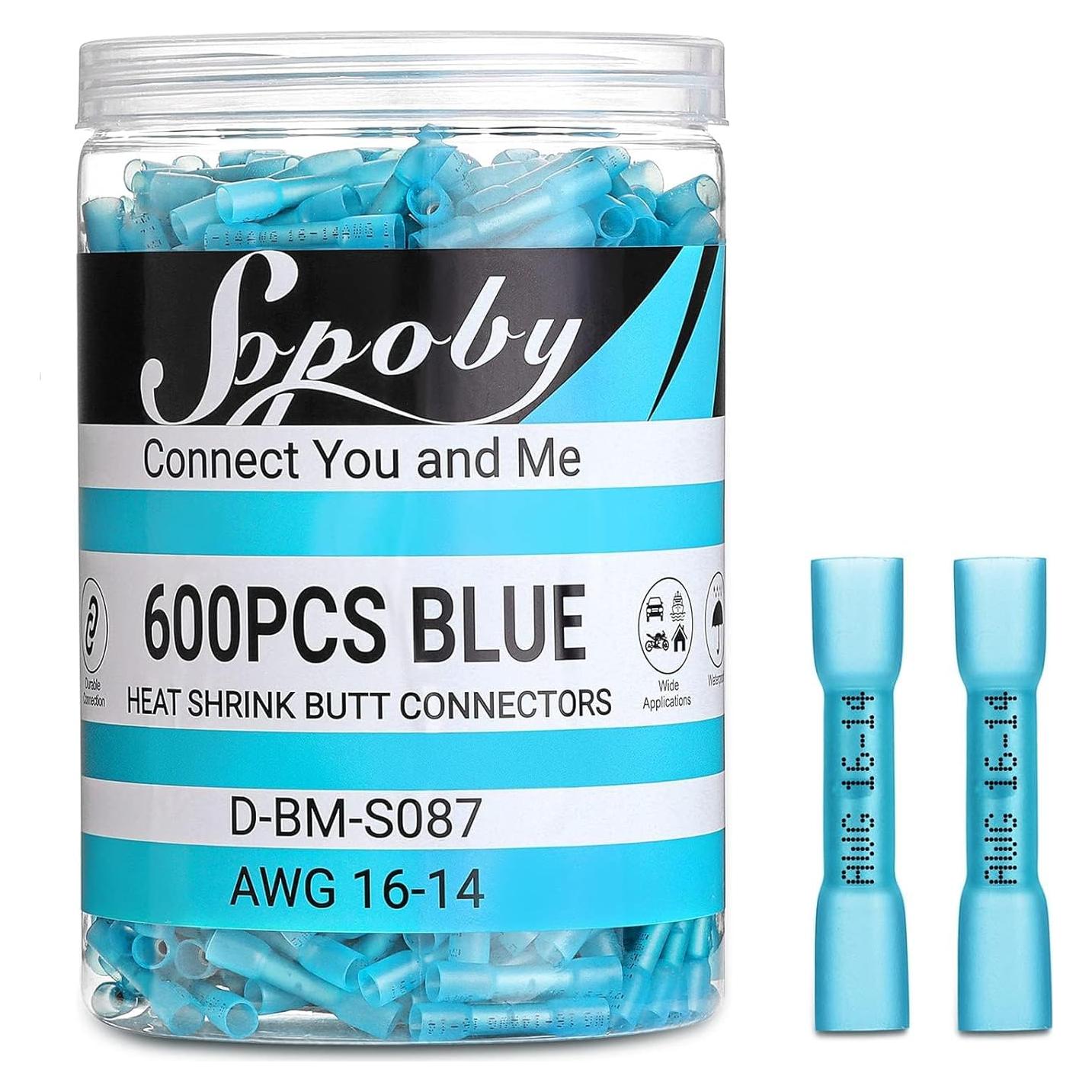 Conectores de Empalme Termocontraíbles Sopoby 600PCS Azul 16-14 AWG