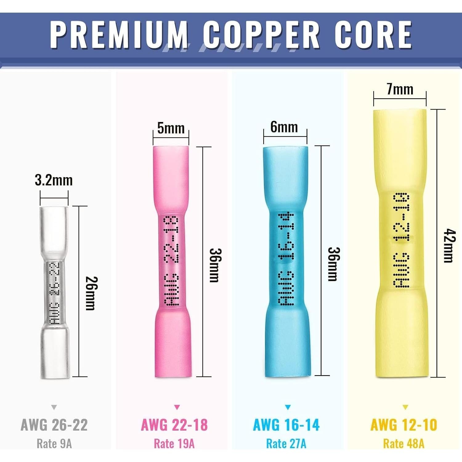 Conectores de Empalme Termocontraíbles Sopoby 600PCS Azul 16-14 AWG