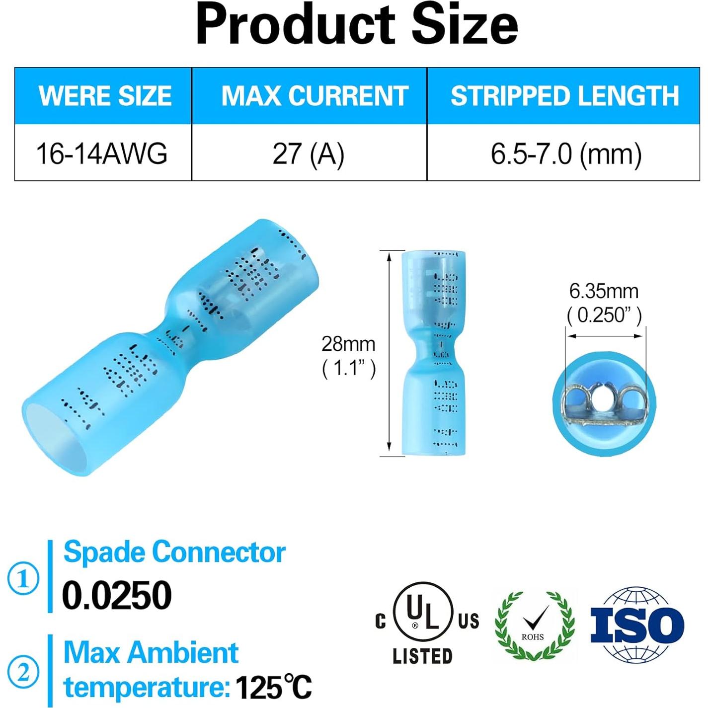 100 Conectores Rápidos Térmicos Impermeables VAMRONE 16-14 AWG