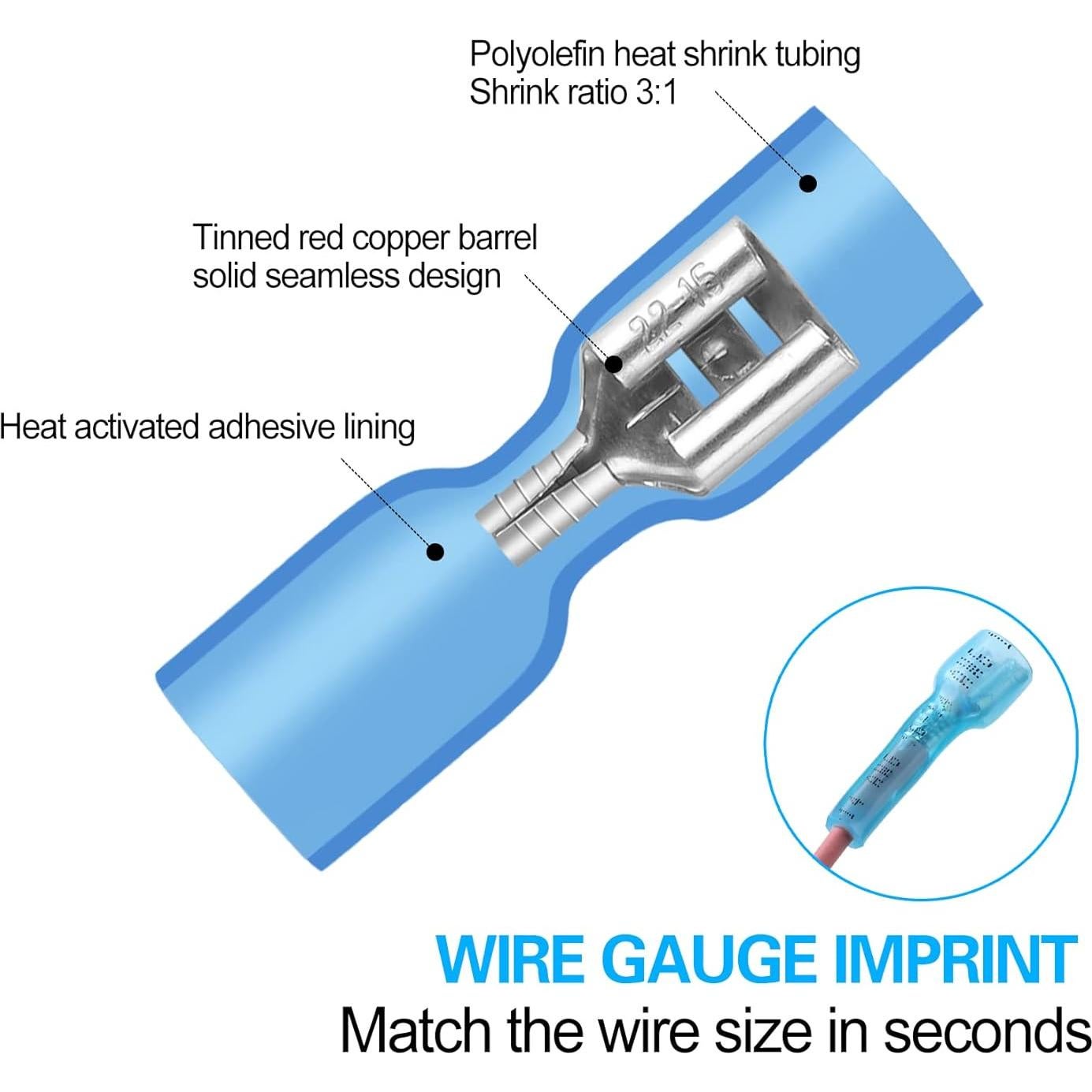 100 Conectores Rápidos Térmicos Impermeables VAMRONE 16-14 AWG