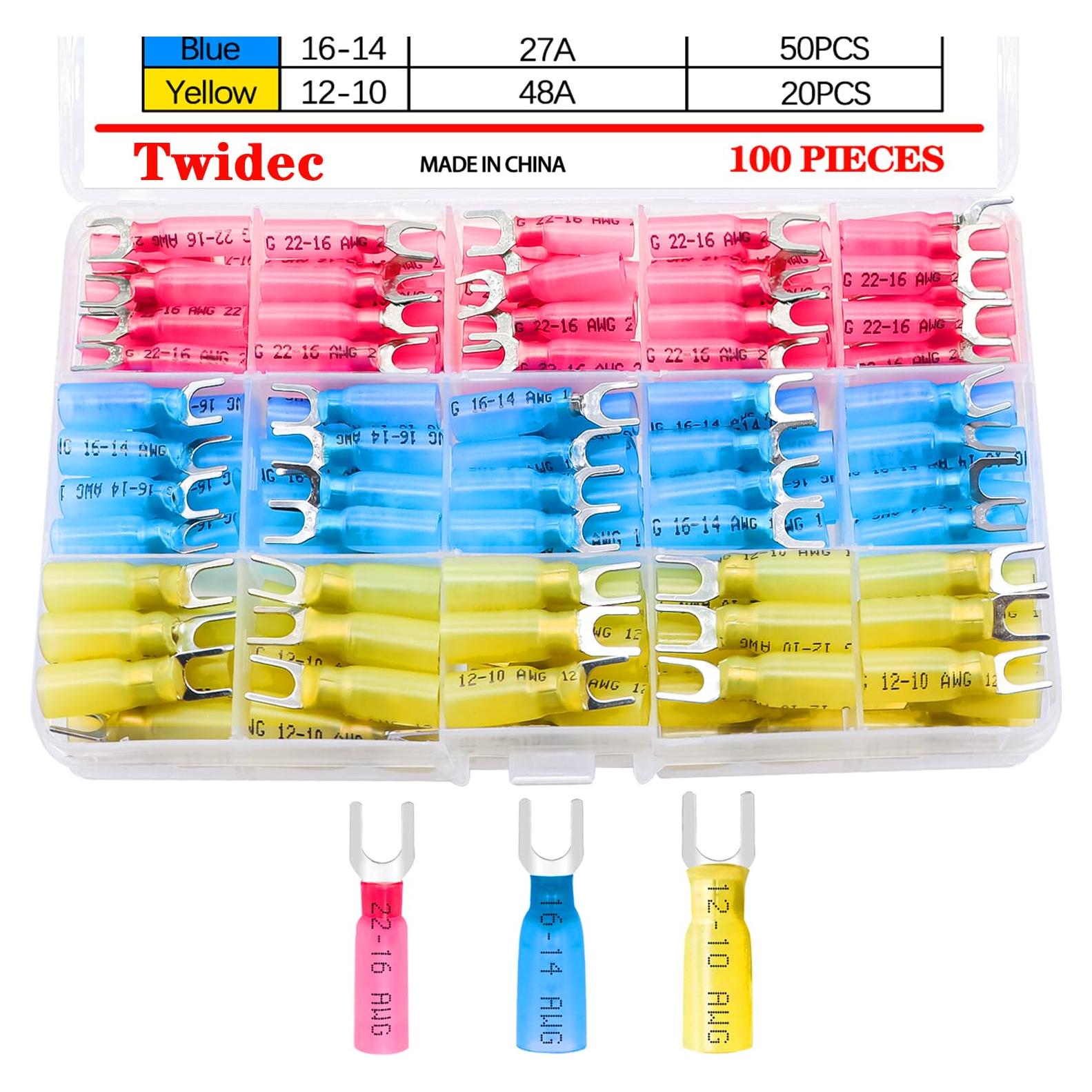Conectores de Espiga Termorretráctil Twidec 100PCS AWG 22-10