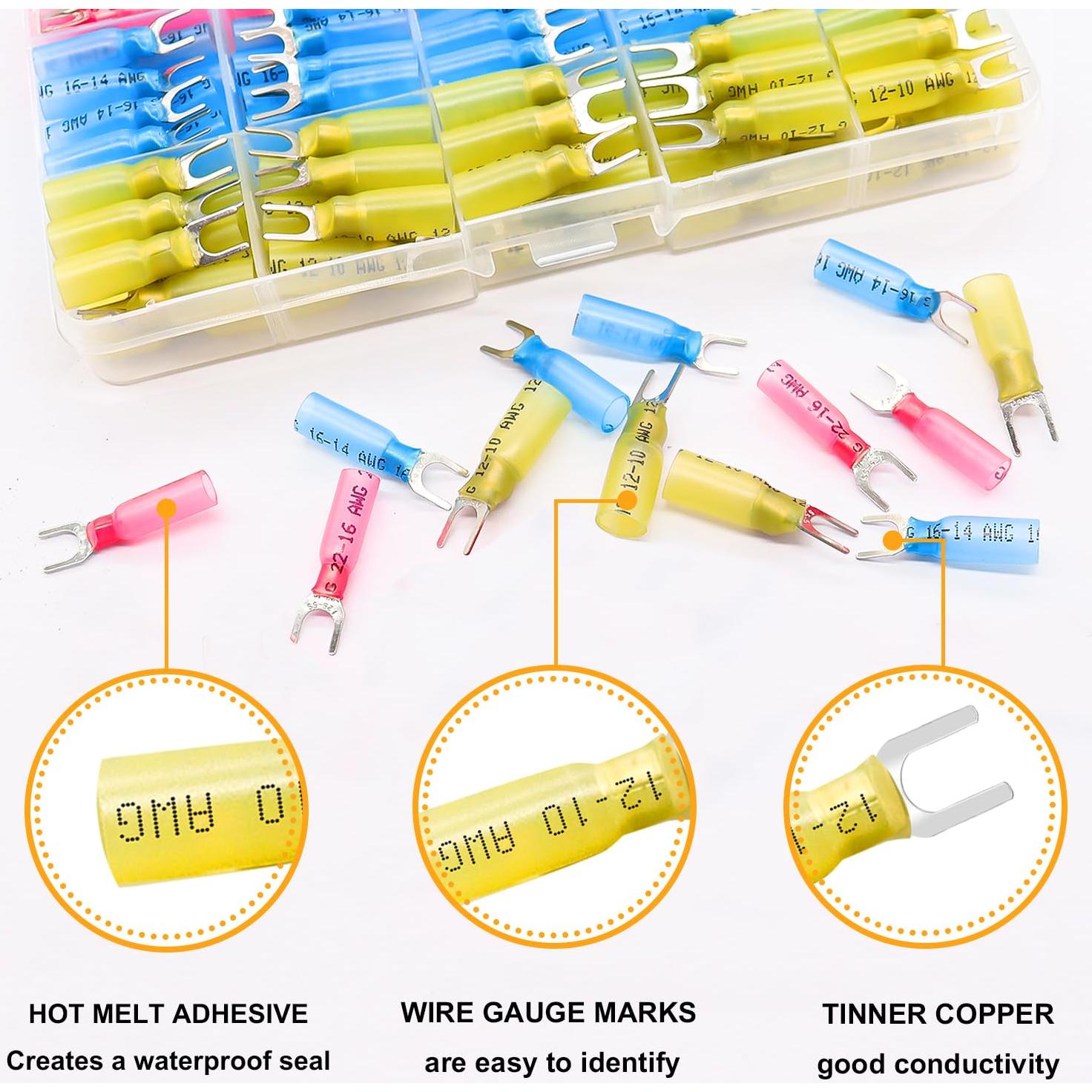 Conectores de Espiga Termorretráctil Twidec 100PCS AWG 22-10