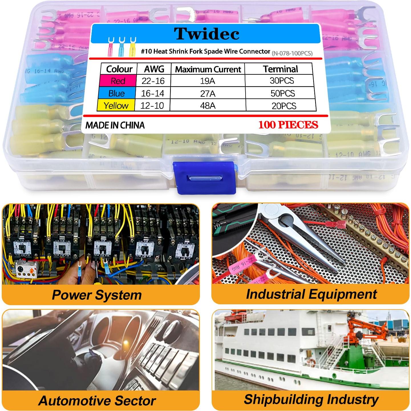 Conectores de Espiga Termorretráctil Twidec 100PCS AWG 22-10