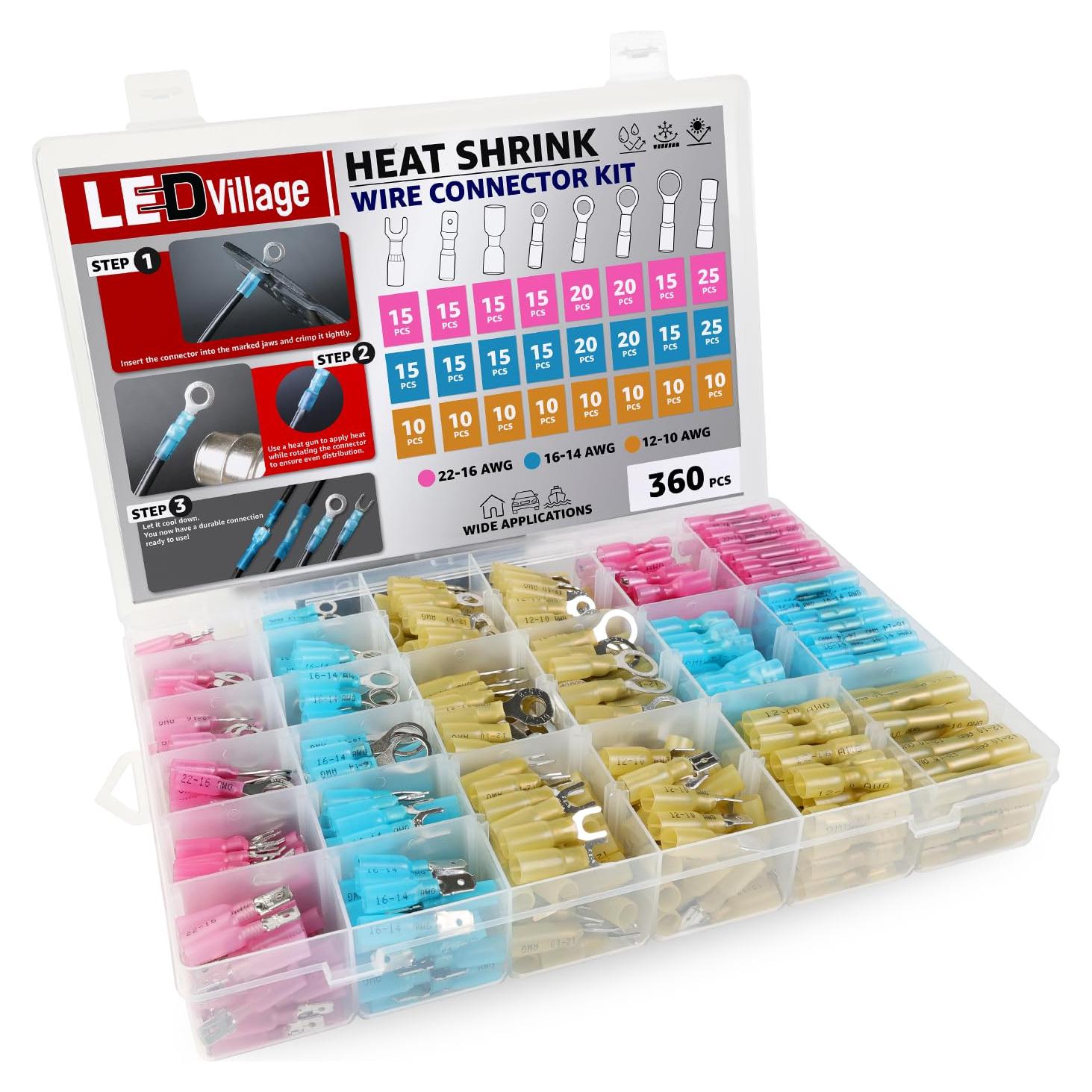 Kit de Conectores de Cable Termoretráctiles Ledvillage 360 Pcs