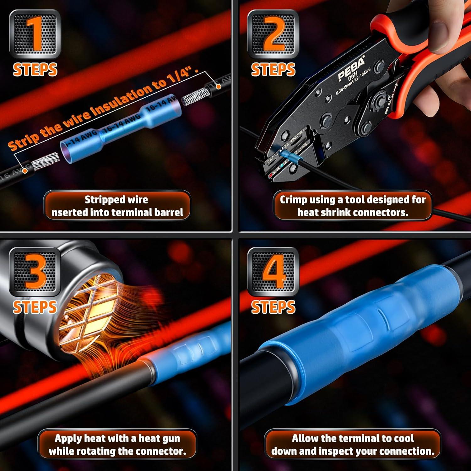 Herramienta de Crimpado PEBA con 110 Conectores Termorretráctiles