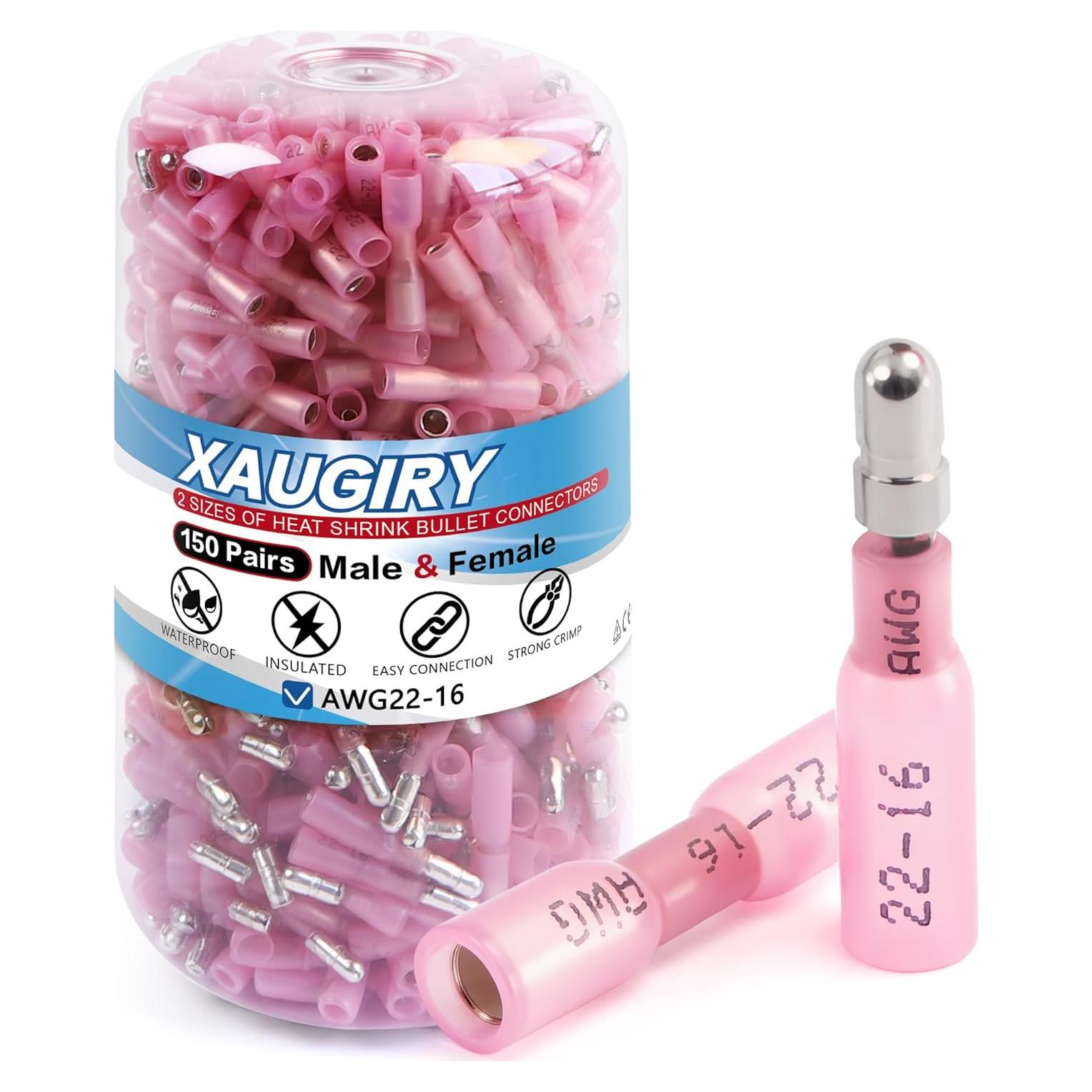 Kit 150 Conectores de Bala Termocontraíbles Xaugiry AWG22-16
