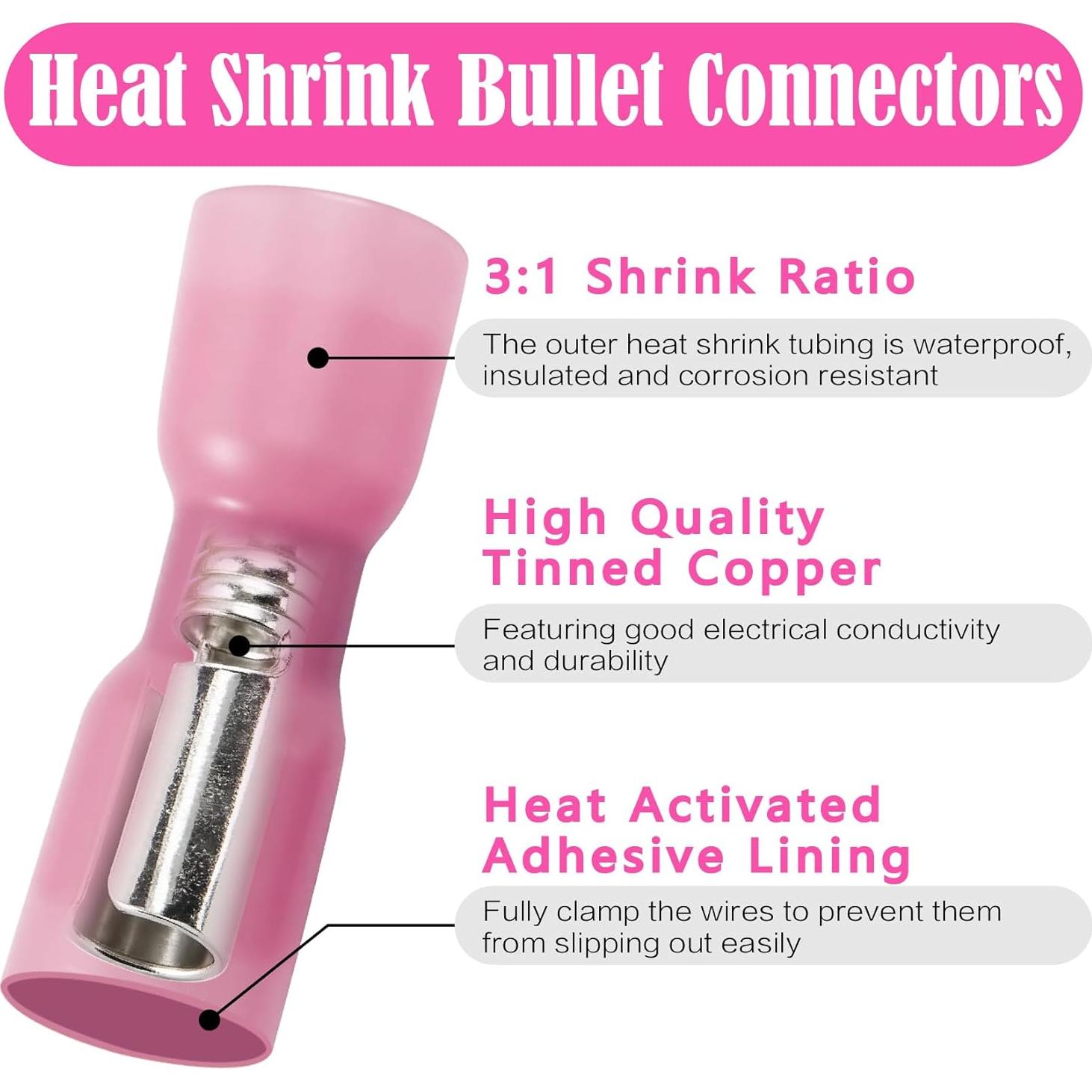 Kit 150 Conectores de Bala Termocontraíbles Xaugiry AWG22-16