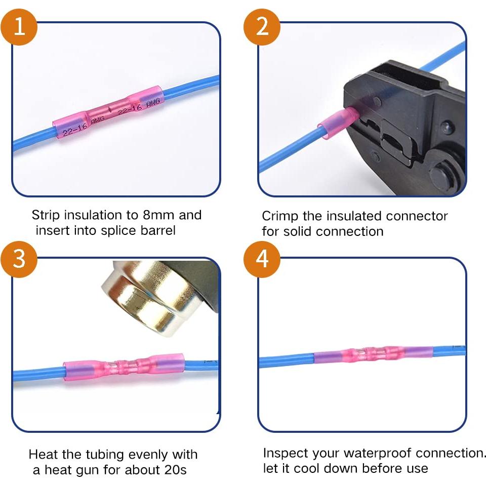 100 Conectores de Empalme Termocontraíbles Qizpcer 12-10 AWG
