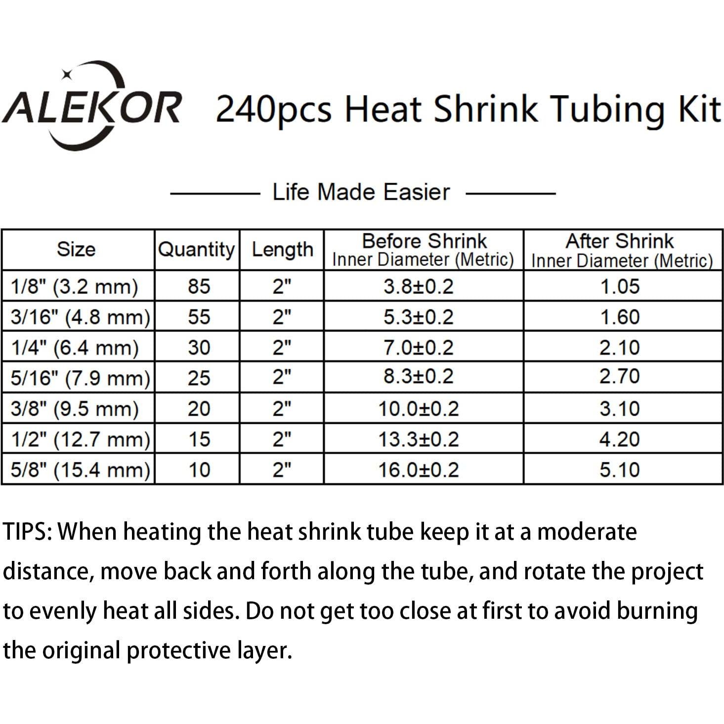 Kit de Tubos Termocontraíbles ALEKOR 240 PCS 3:1 Doble Pared
