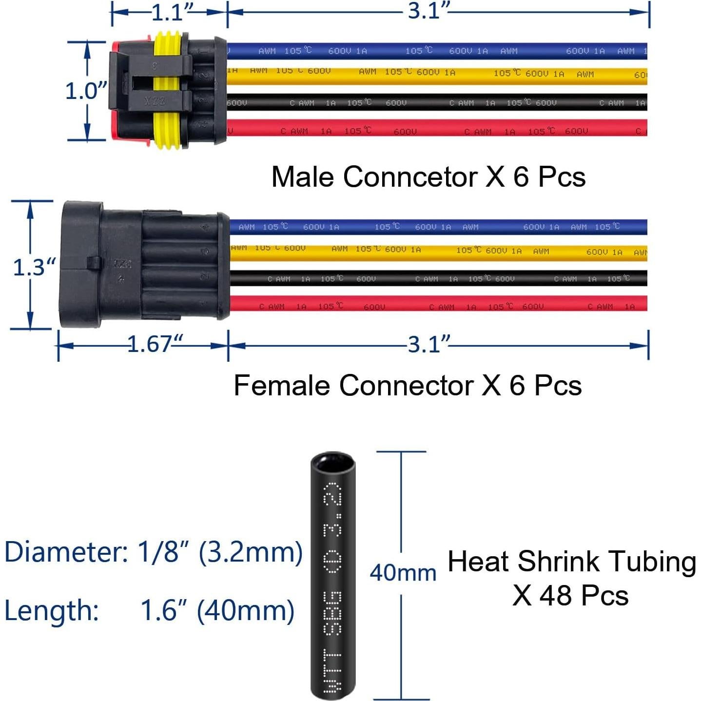 Kit de Conectores Eléctricos a Prueba de Agua 4 Pines Twippo 16 AWG