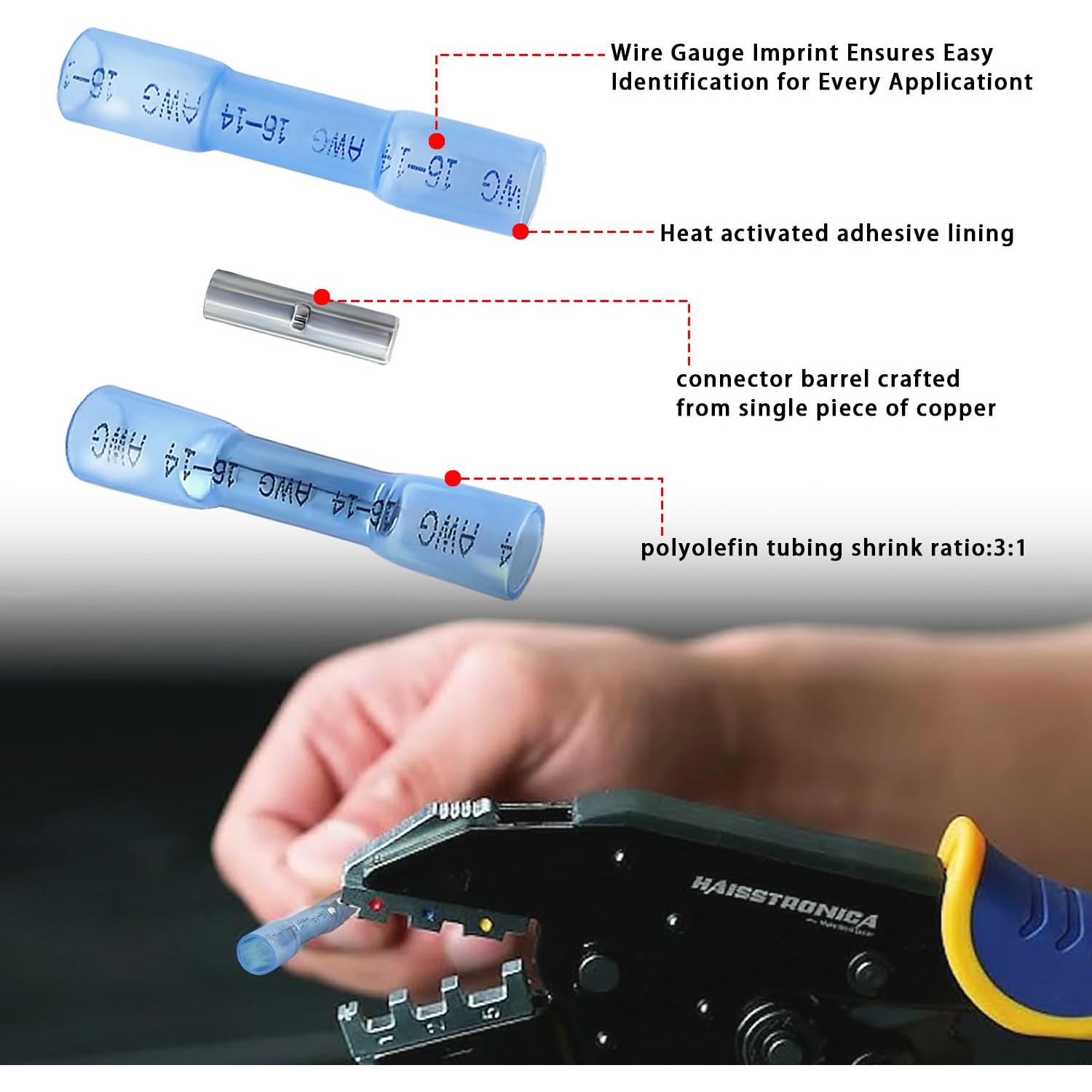 Conectores de Crimpado Termorretráctil 100Pcs Azul 16-14 AWG