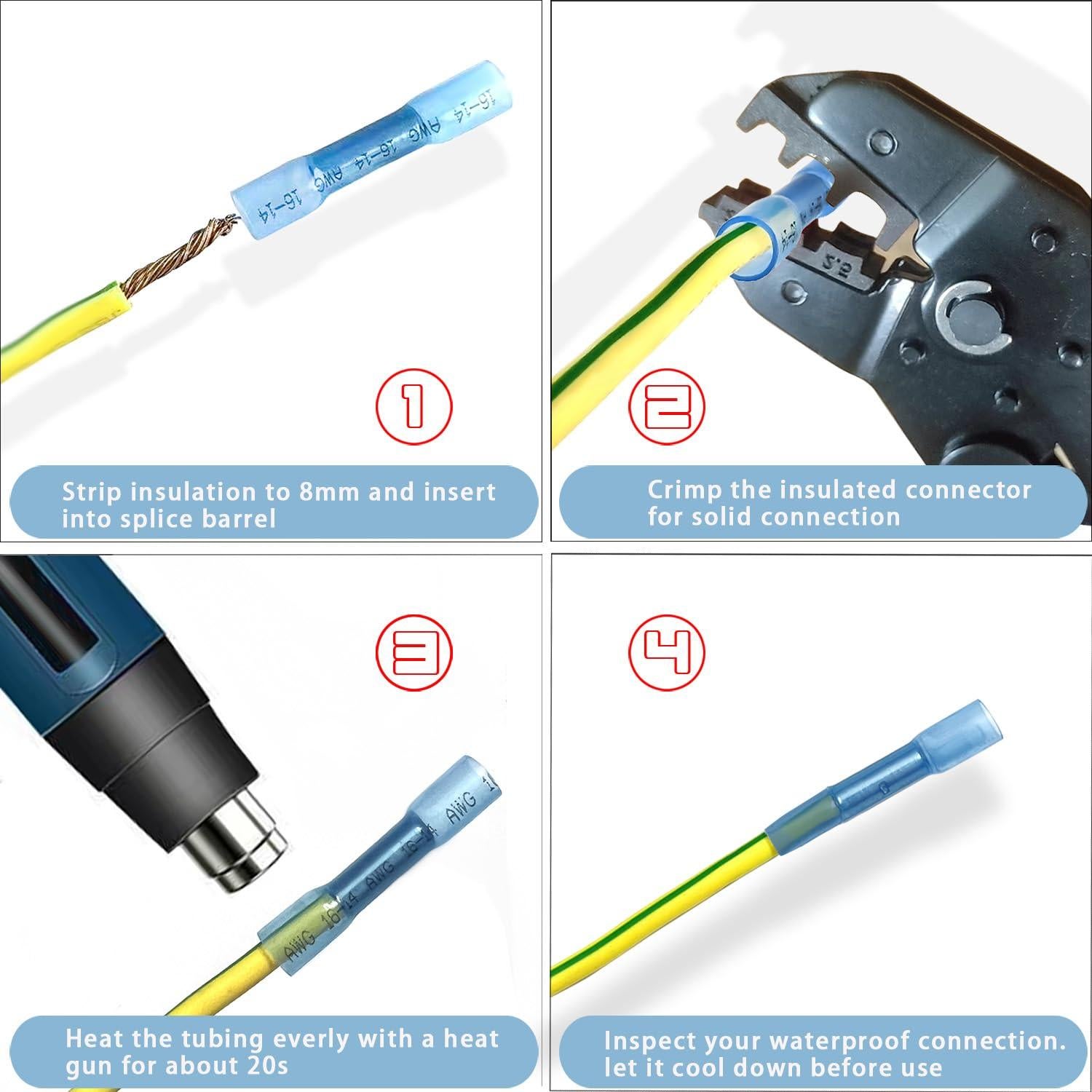 Conectores de Crimpado Termorretráctil 100Pcs Azul 16-14 AWG