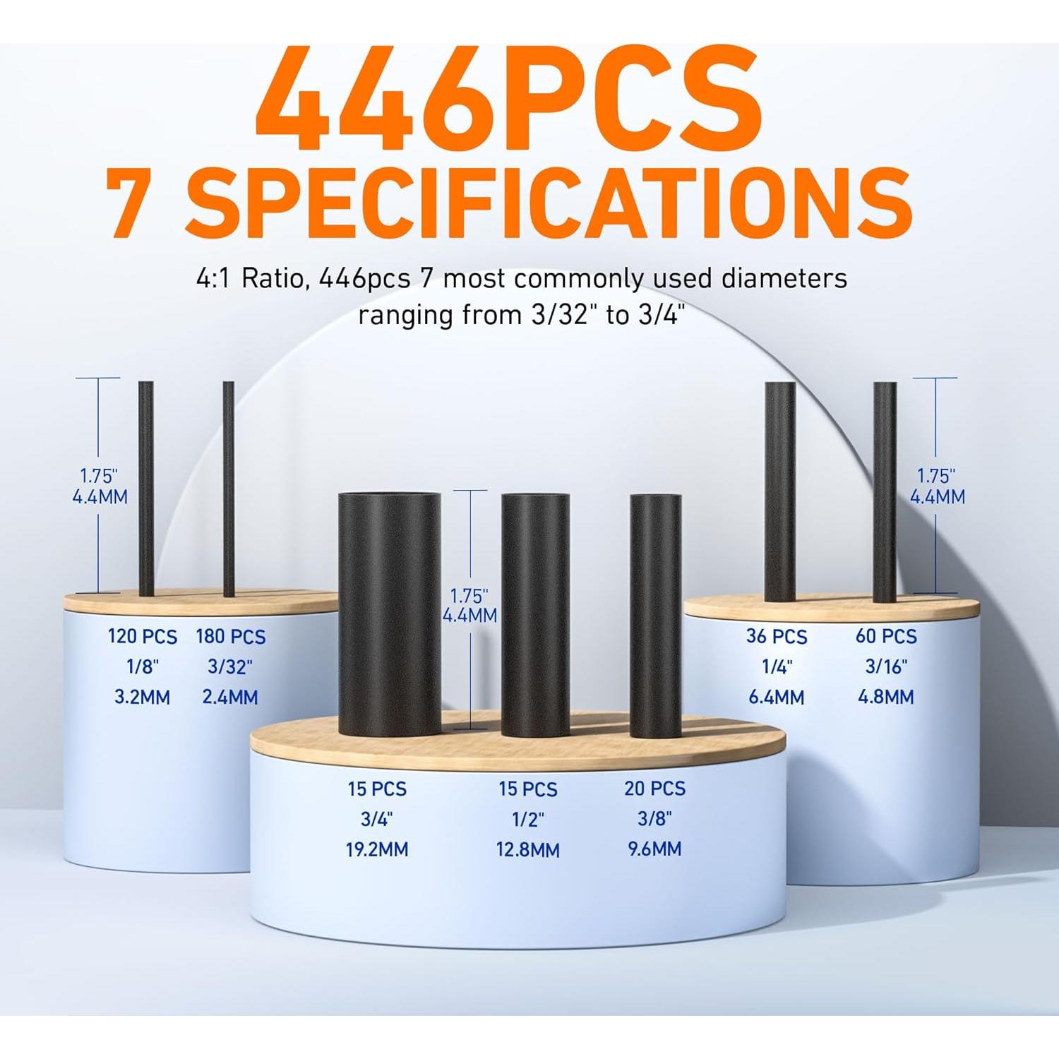 Kit de Tubos Termocontraíbles TKDMR 446 Piezas 4:1 Negro