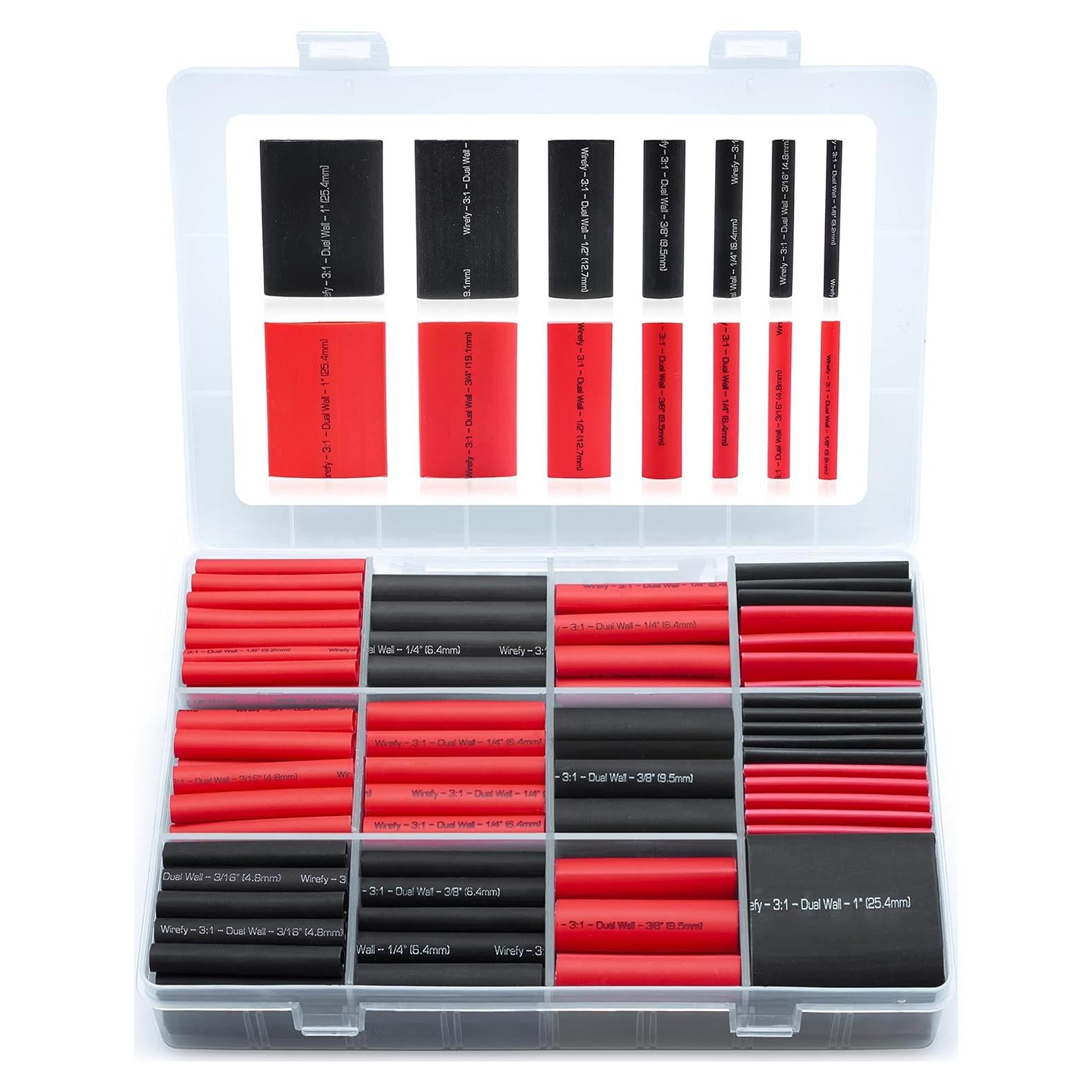 Kit de Tubos Termocontraíbles Wirefy 200pcs Negro y Rojo 3:1