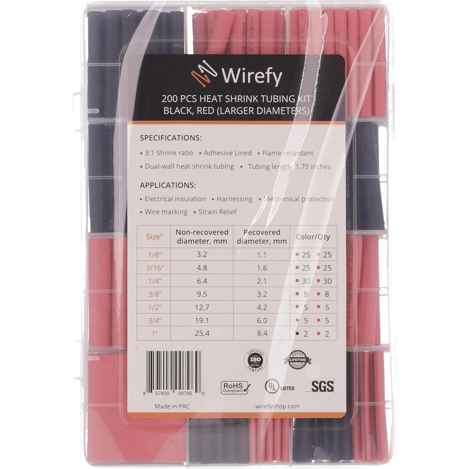 Kit de Tubos Termocontraíbles Wirefy 200pcs Negro y Rojo 3:1