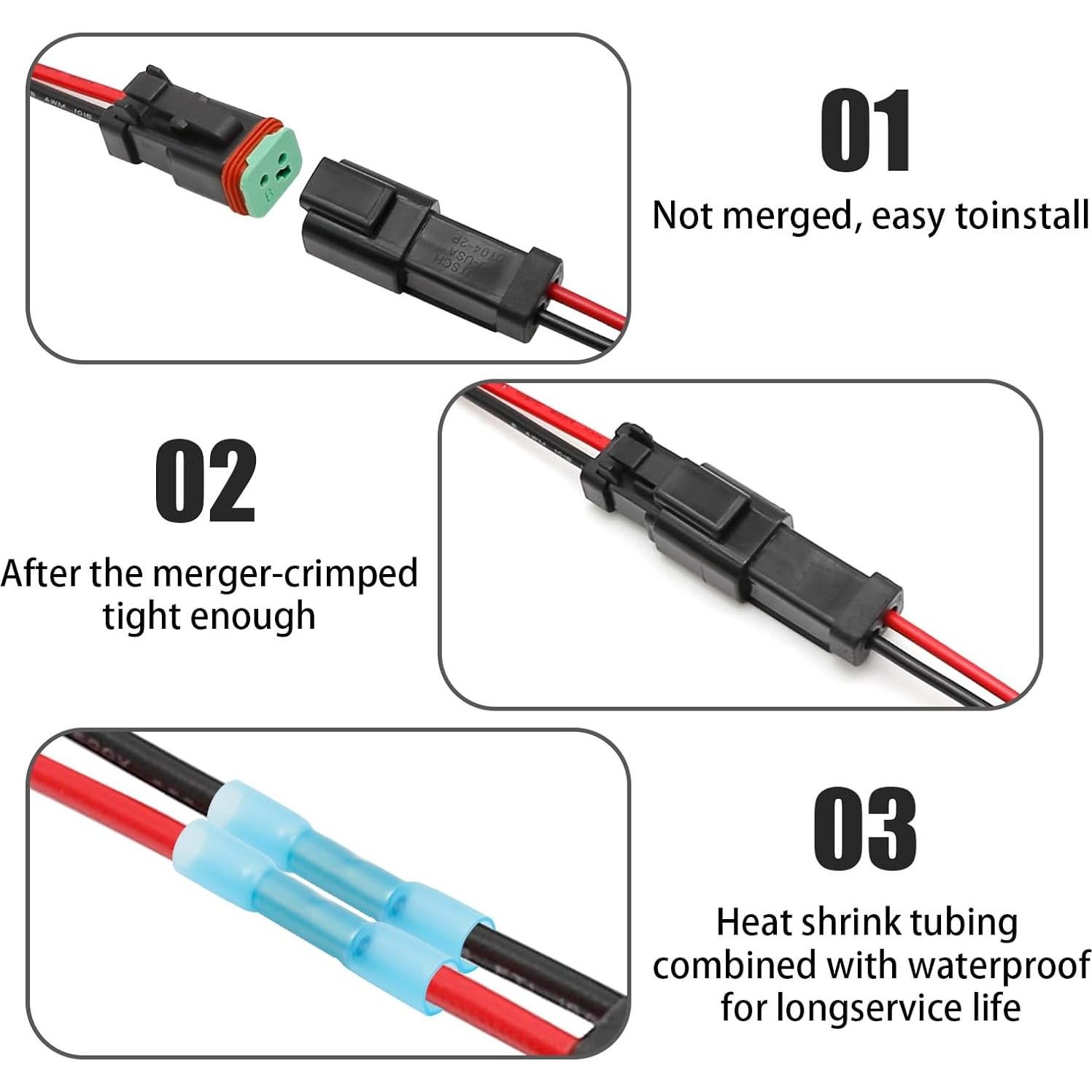 Kit de Conectores DT de 2 Pines Vkinman 14AWG Impermeables