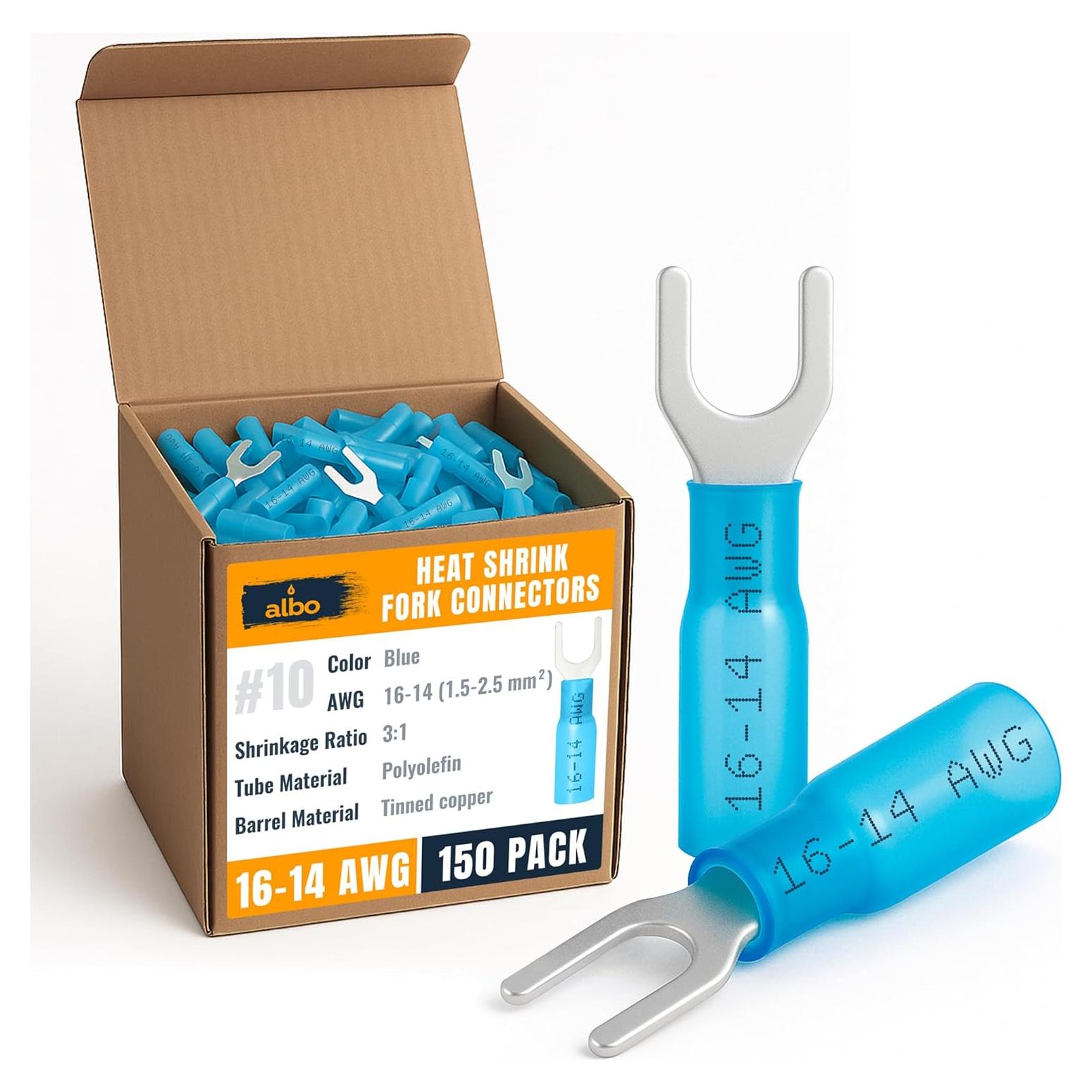 150 Conectores de Horquilla Termorretráctil Azul #10 16-14 AWG