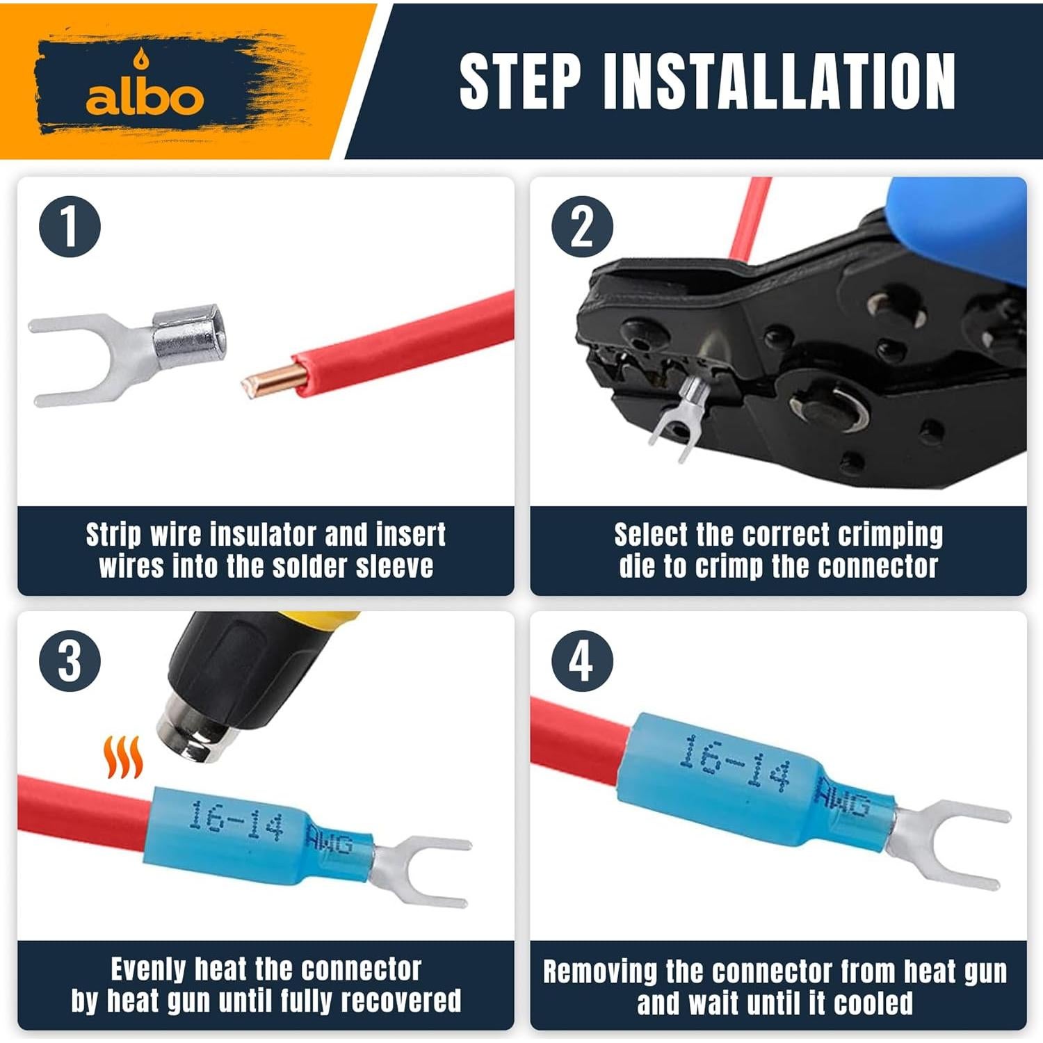 150 Conectores de Horquilla Termorretráctil Azul #10 16-14 AWG