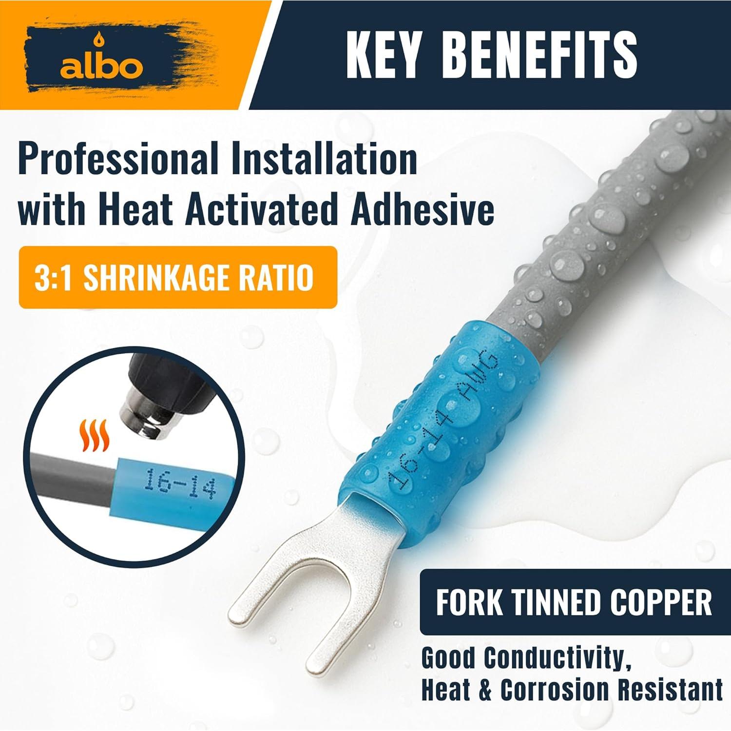 150 Conectores de Horquilla Termorretráctil Azul #10 16-14 AWG