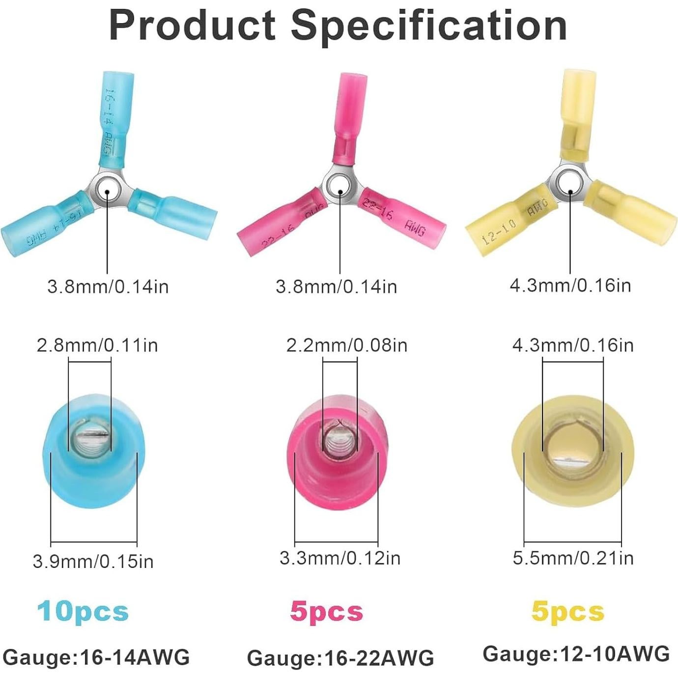 Conectores de Cable Termorretráctil 3 Vías amfuujoy 22-10 AWG