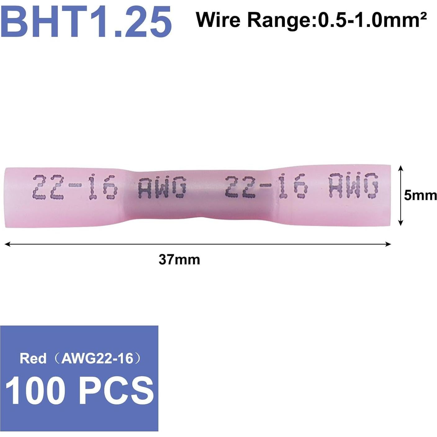 Conectores de Empalme Termocontraíbles Murtenze 22-16 AWG 100 Pcs