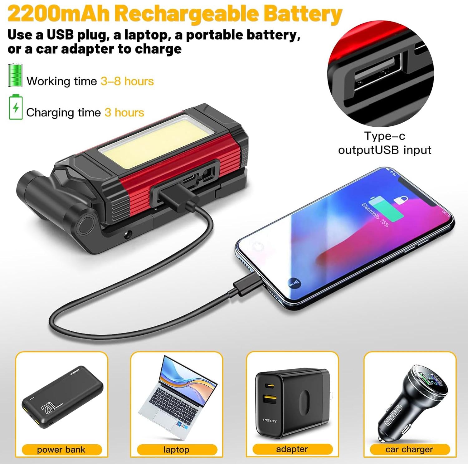 Luz de Trabajo LED Magnética YiaMia Recargable 2 Piezas 1000 Lúmenes