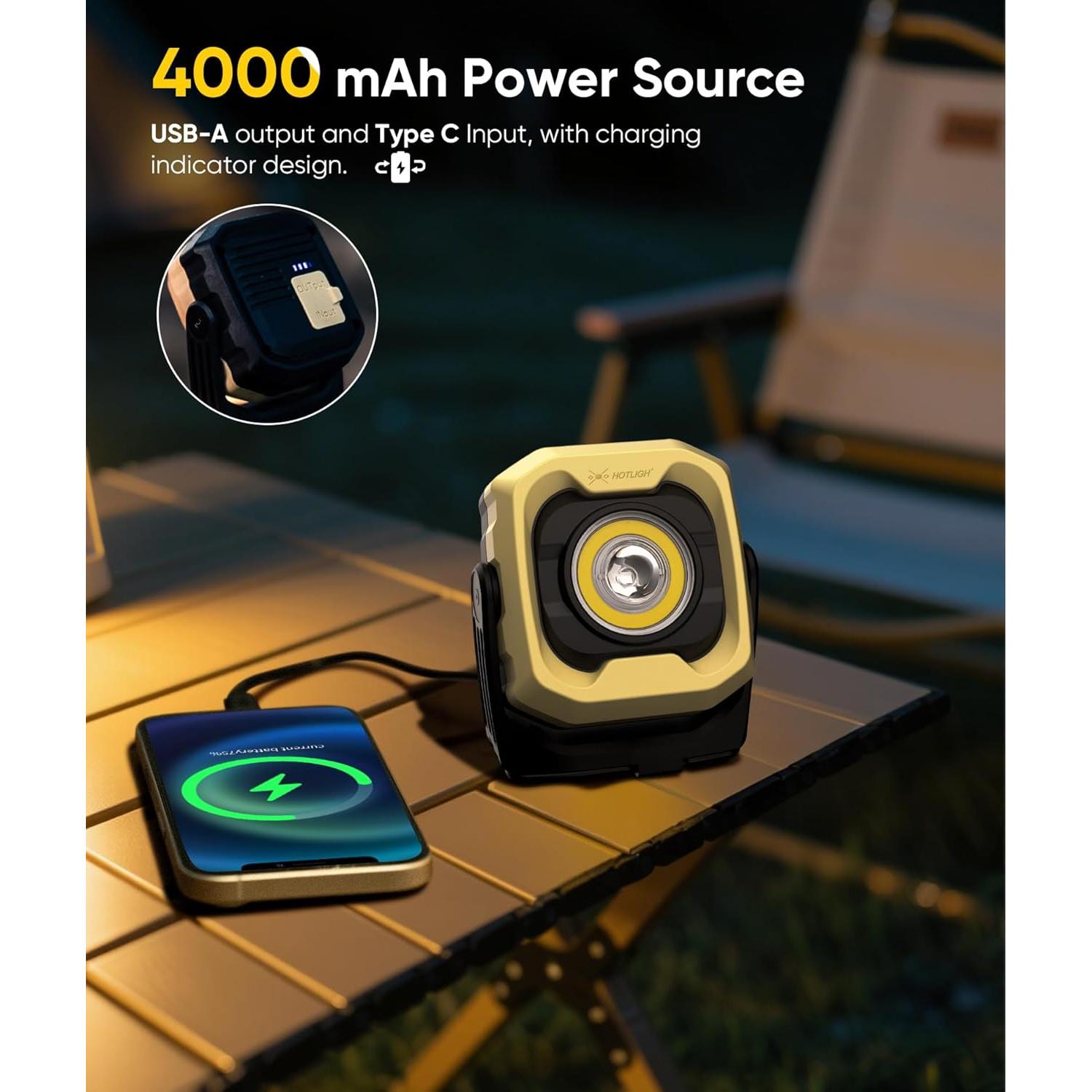 Luz de Trabajo Recargable LED Hotligh 1200LM IPX4 4000mAh