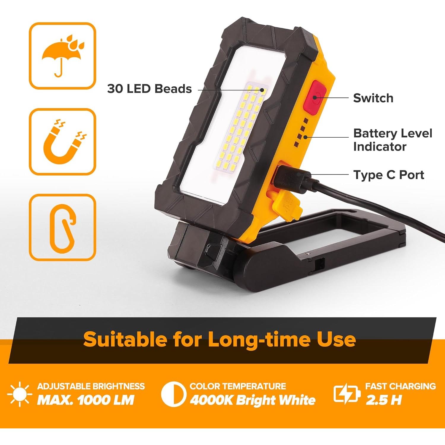 LUTEC Luz de Trabajo LED Recargable 1000 Lúmenes Magnética