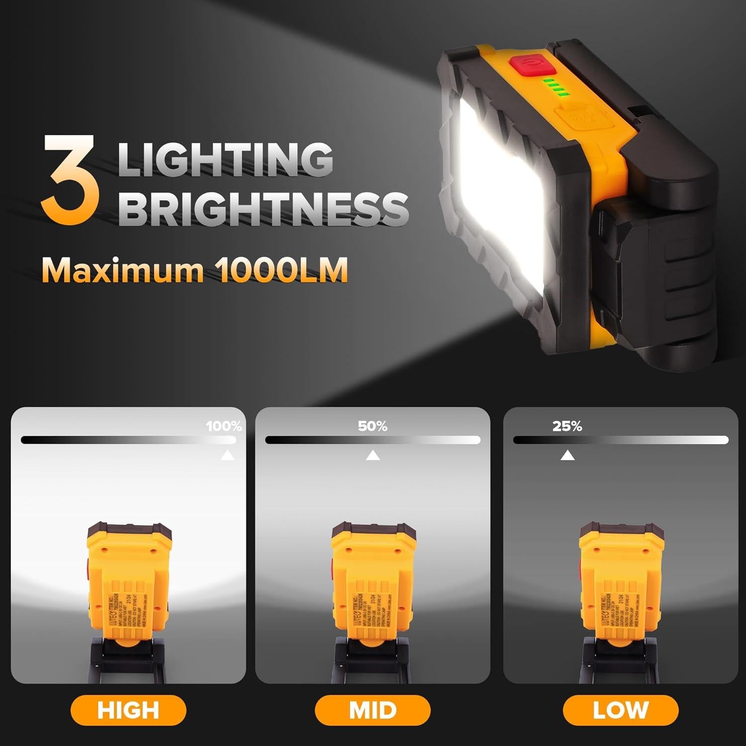 LUTEC Luz de Trabajo LED Recargable 1000 Lúmenes Magnética