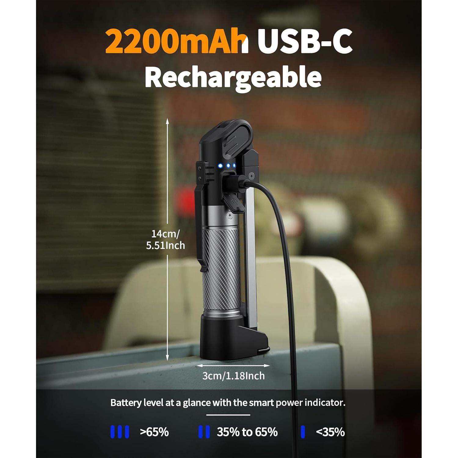 Luz de Trabajo Magnética HOTLIGH 800 Lúmenes Recargable 2200mAh