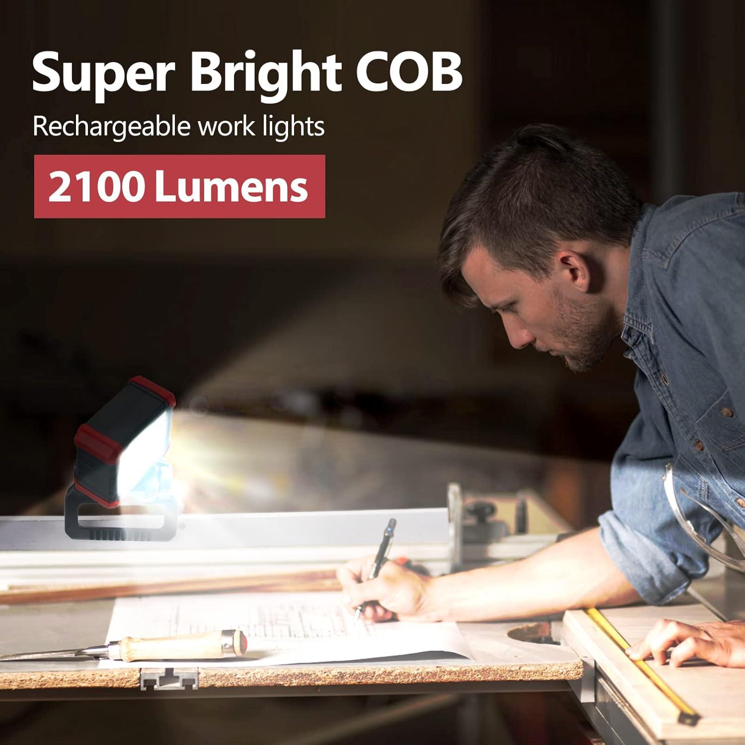 Luz de Trabajo LED COB Recargable Tresda 2100 Lúmenes 2Pack