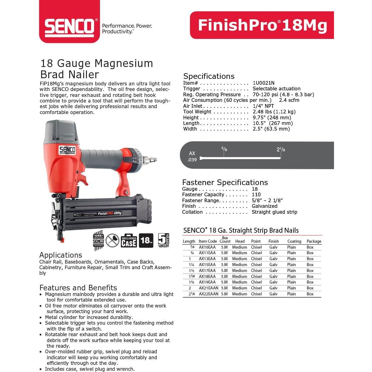 Clavadora Brad 18G SENCO FinishPro 1U0021N 5.4 cm