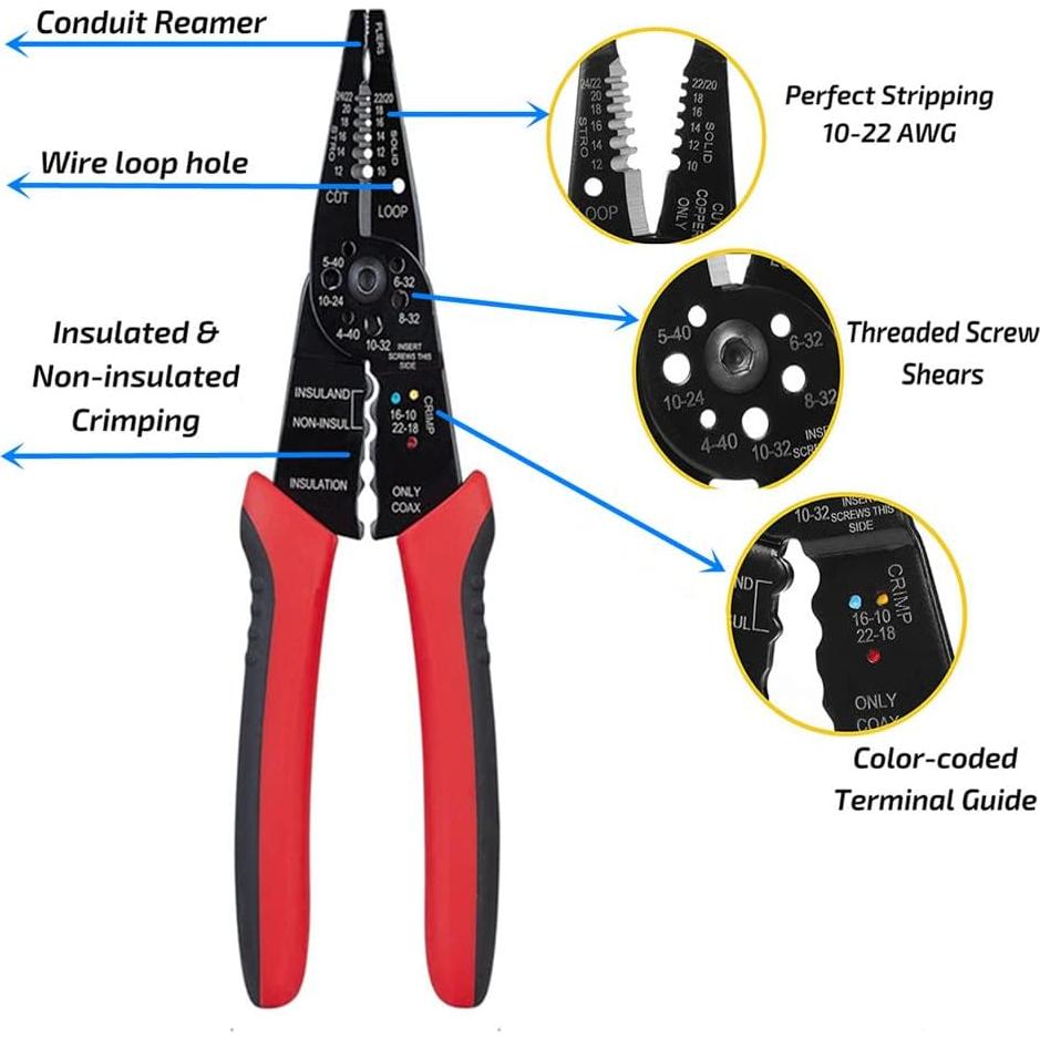 Herramienta Multiusos SZhdxsy 20 cm para Pelar, Cortar y Crimpar Cables