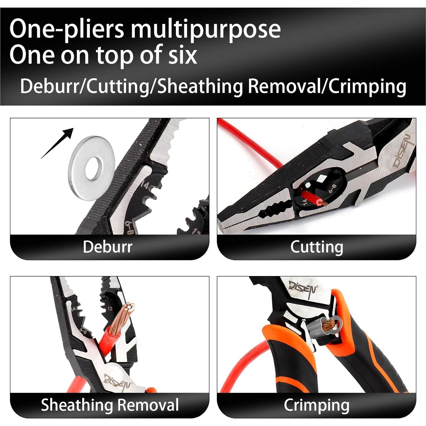 Alicates eléctricos DISEN 22.86 cm 7-en-1 multifuncionales