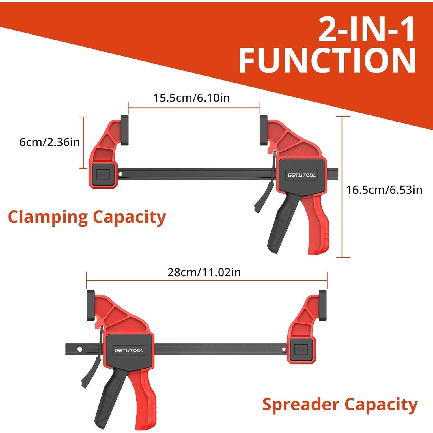 Abrazaderas de Carpintería GETLITOOL 6 Pulgadas 2 Pcs 165 lbs
