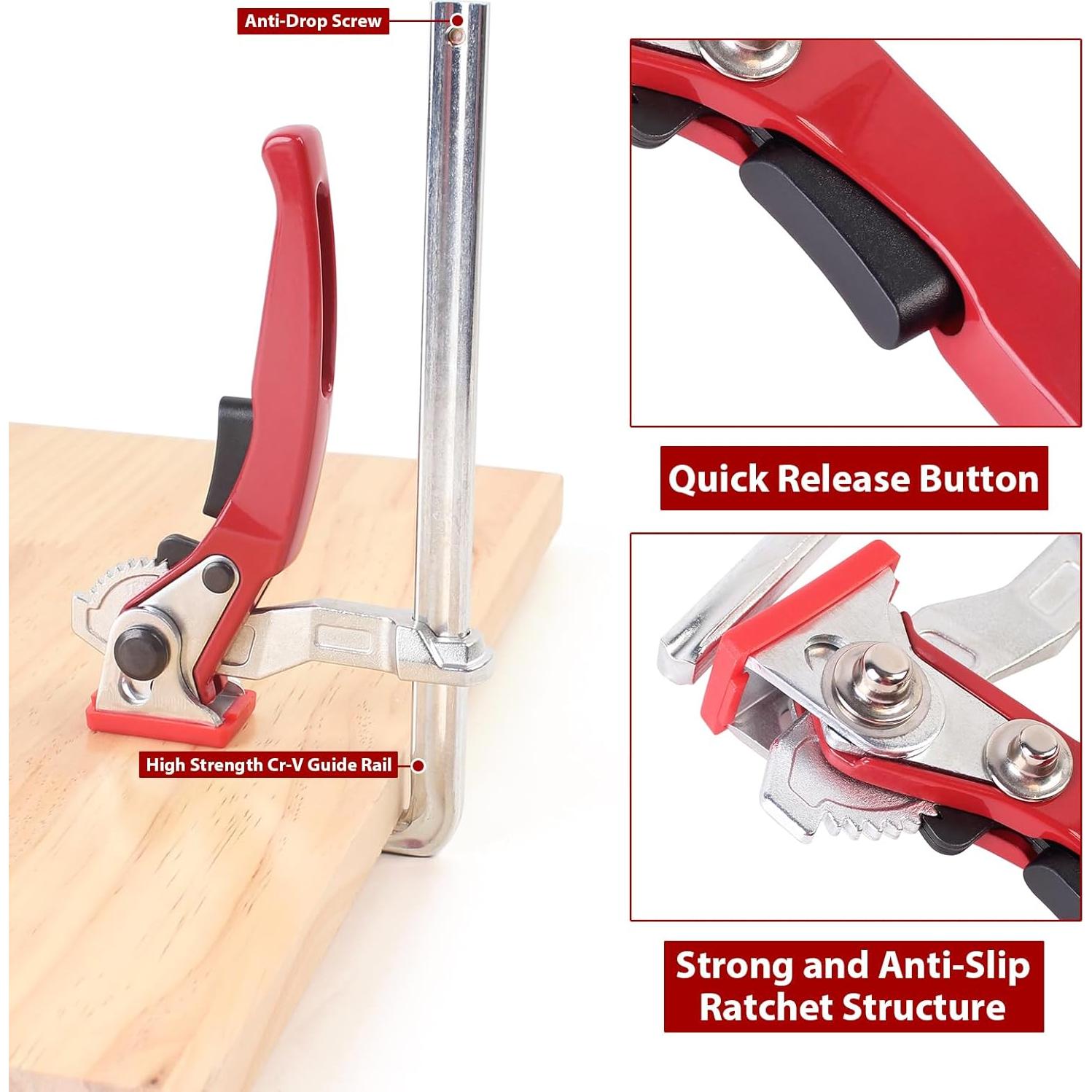 2 Abrazaderas de Mesa de Trinquete KETIPED Rojas 0-15.24 cm