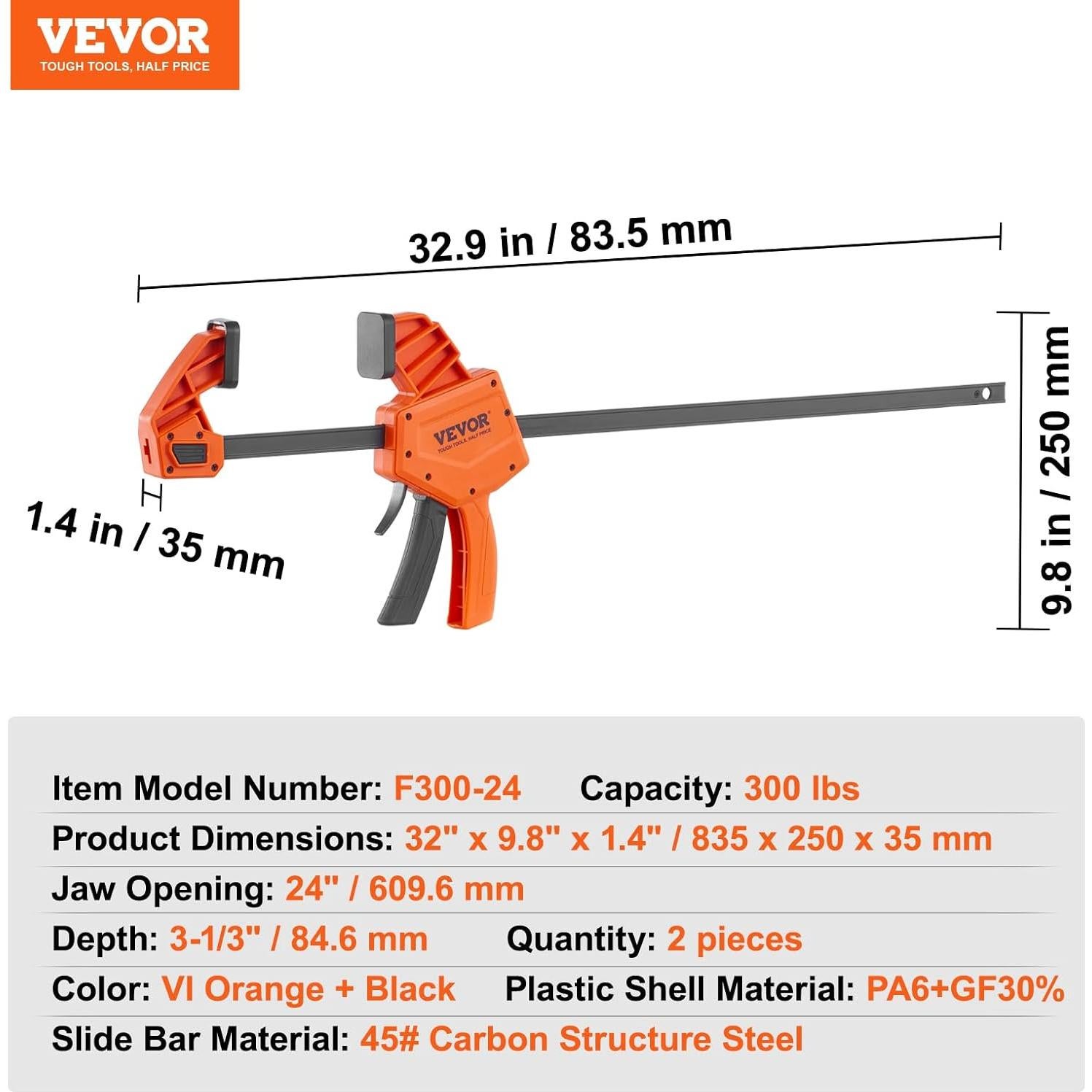 Abrazaderas de Barra VEVOR 61 cm 2-Pack con Carga 136 kg
