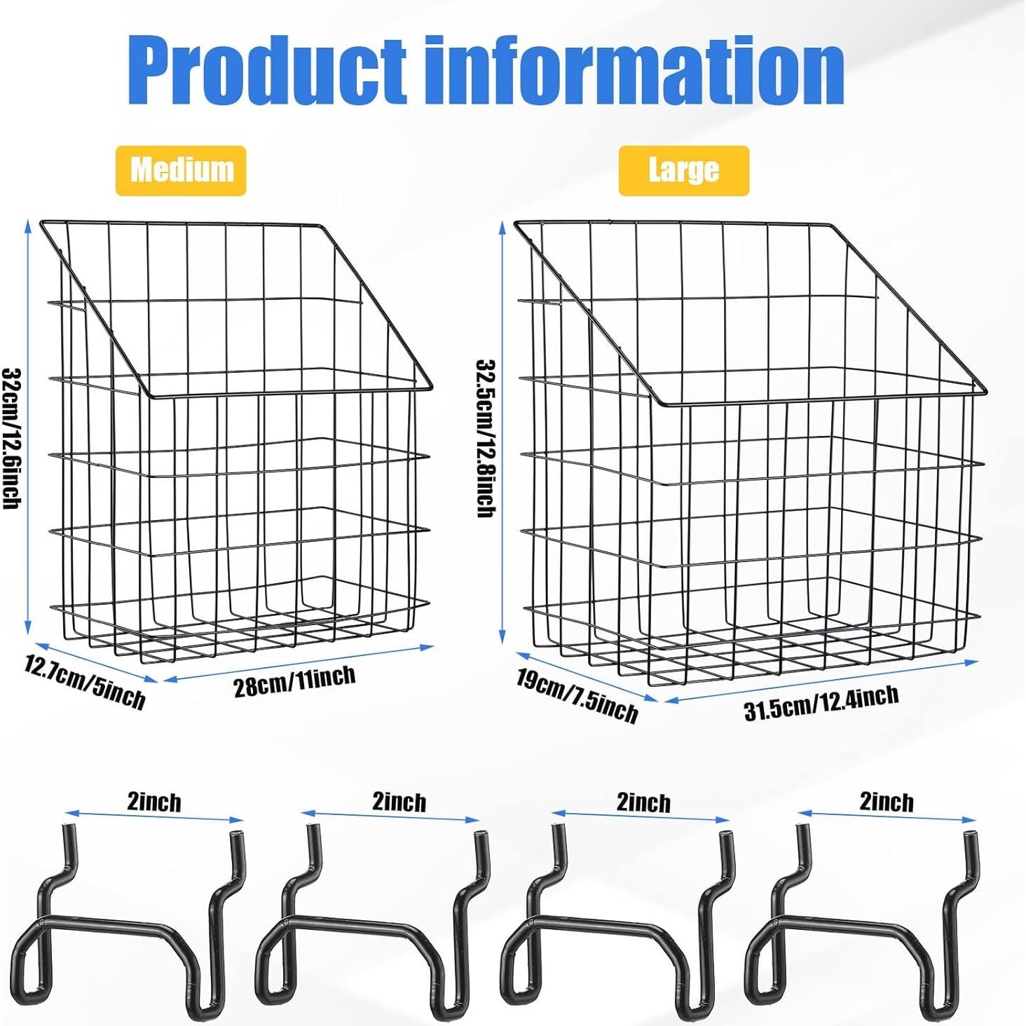 Cestas para Tablero de Clavos Meekoo 2 Pcs 31.5x19x32.5cm y 28x12.7x32cm