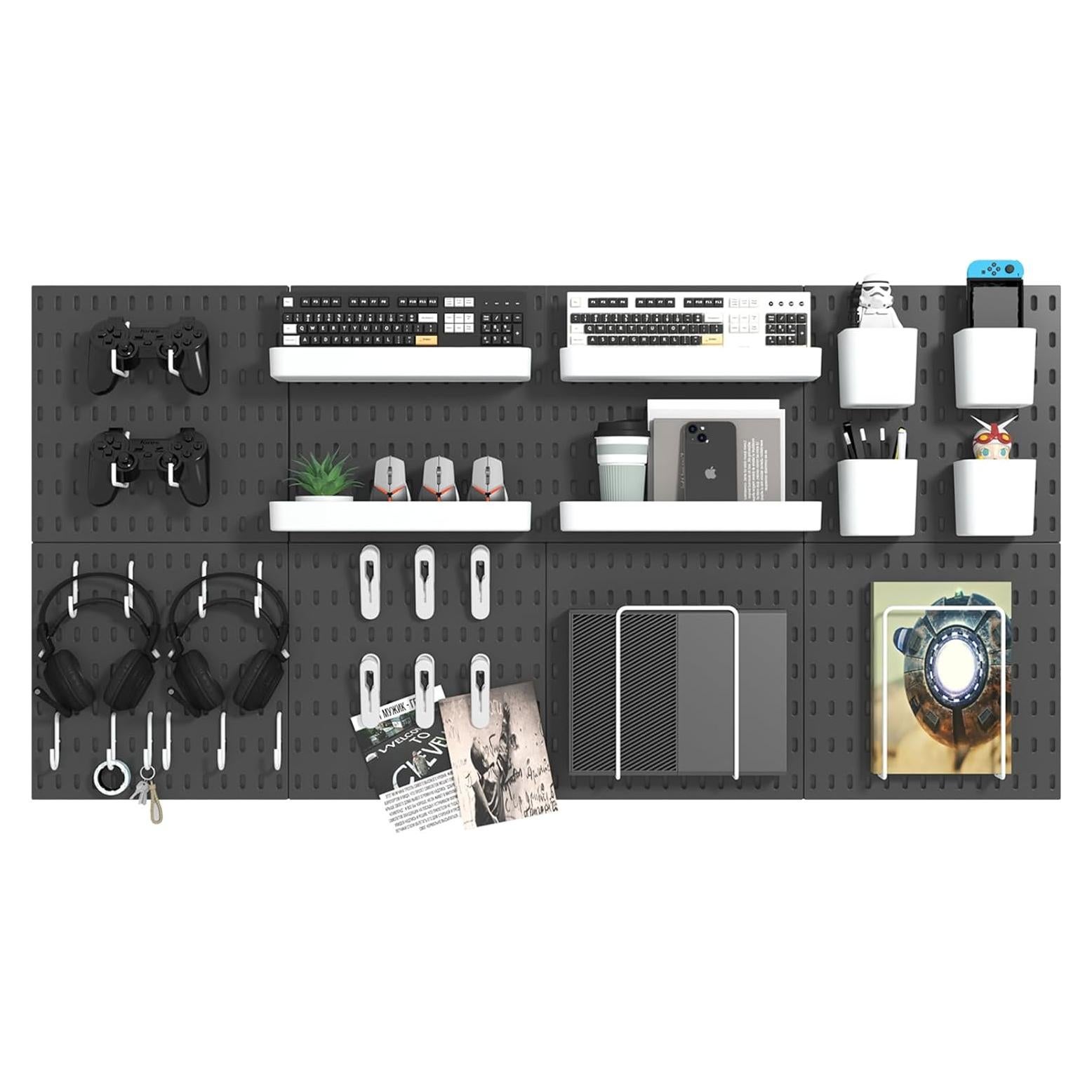 Kit de Tableros Perforados VEOFEMLEA 8 Paneles 30 Accesorios Negro