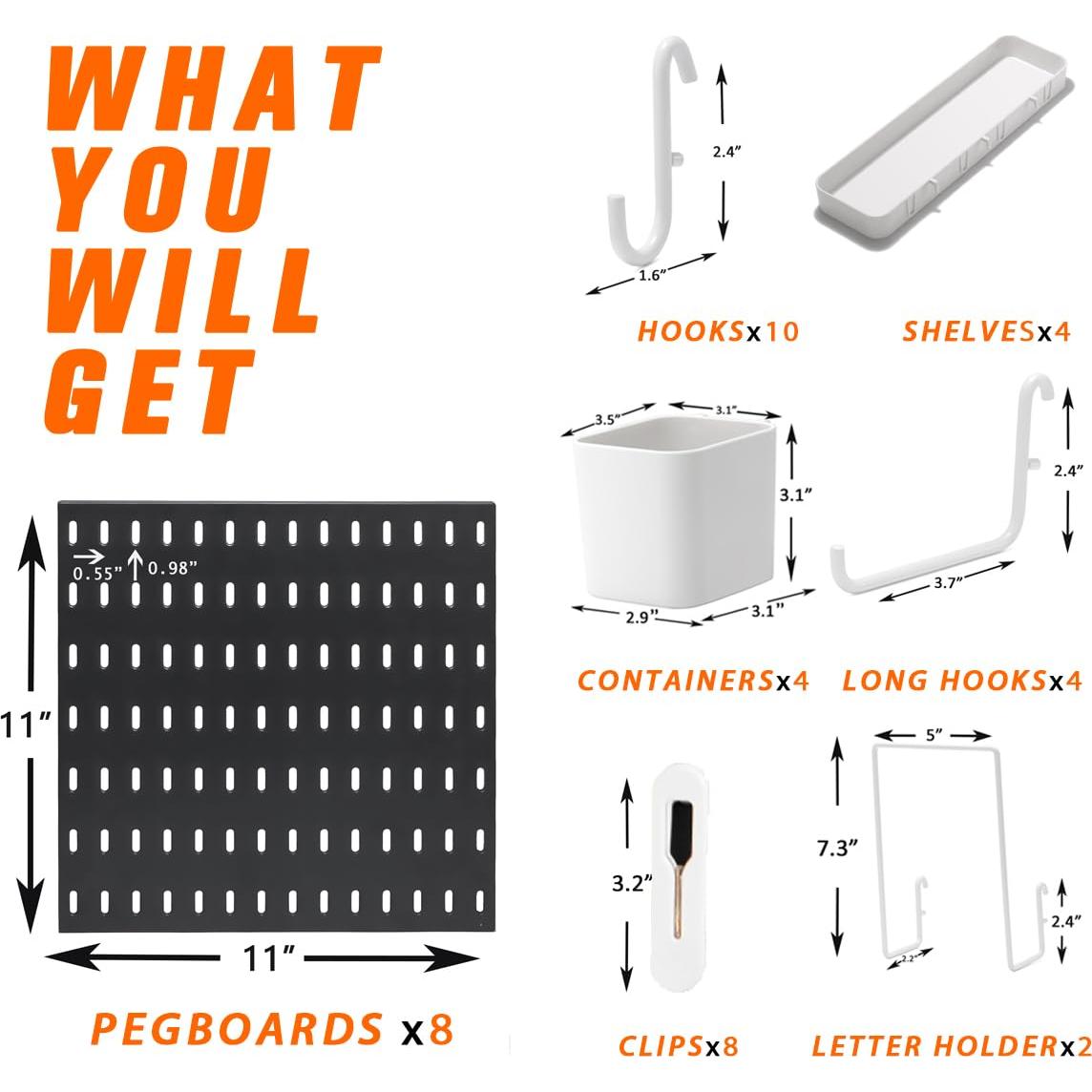 Kit de Tableros Perforados VEOFEMLEA 8 Paneles 30 Accesorios Negro