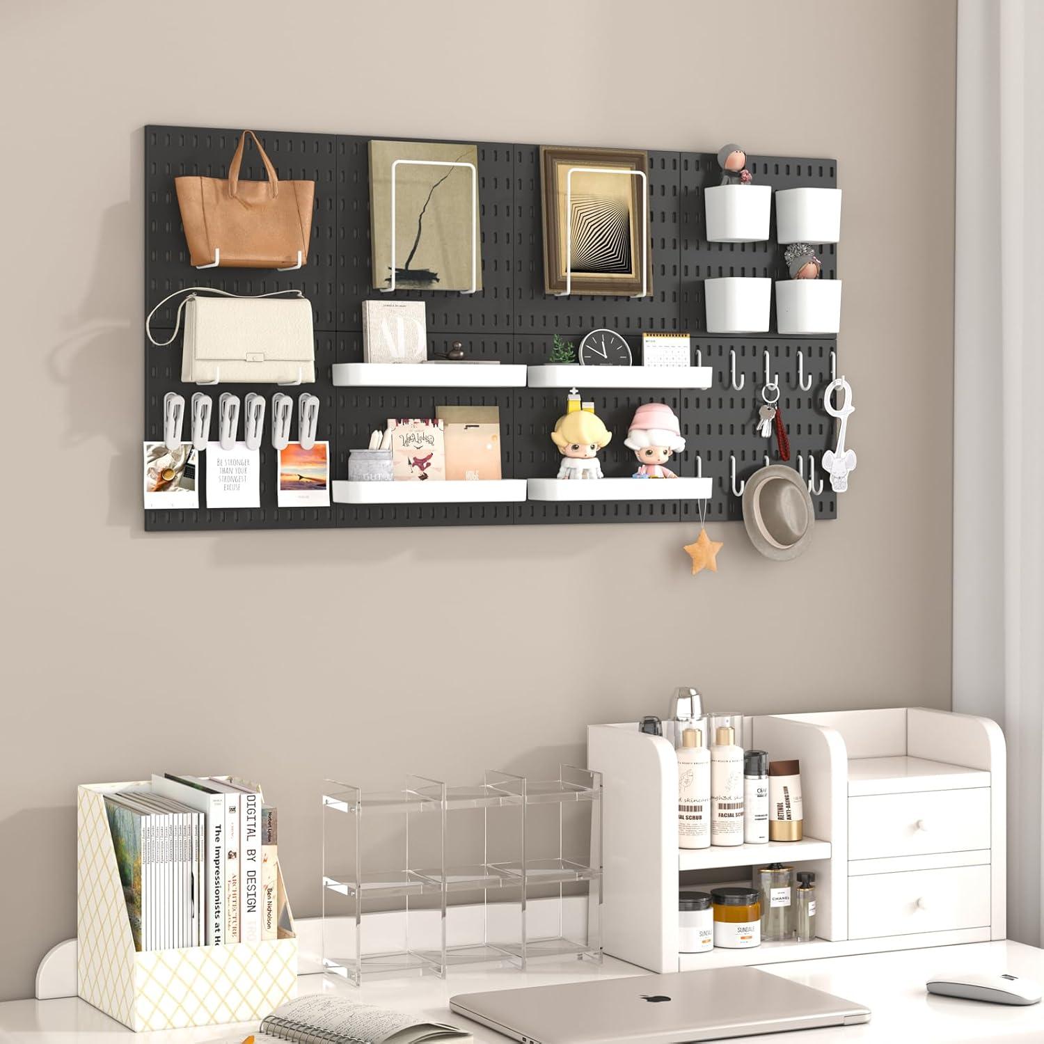 Kit de Tableros Perforados VEOFEMLEA 8 Paneles 30 Accesorios Negro