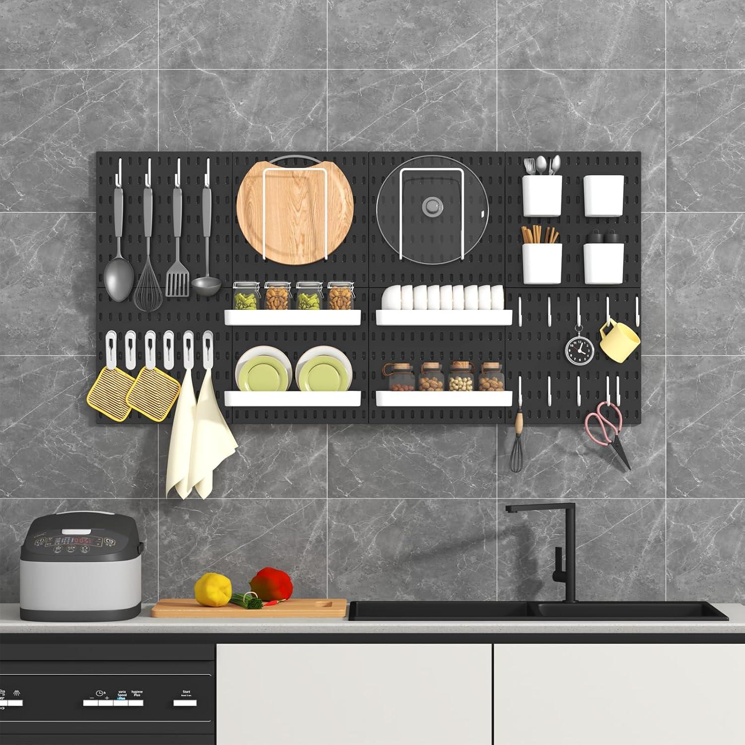 Kit de Tableros Perforados VEOFEMLEA 8 Paneles 30 Accesorios Negro