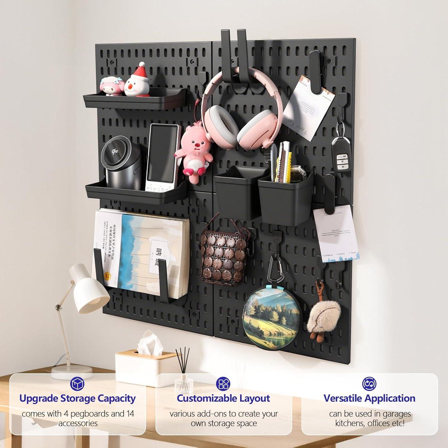 Kit Organizador de Pared Modular Hellpnoom 4 Tableros Perforados