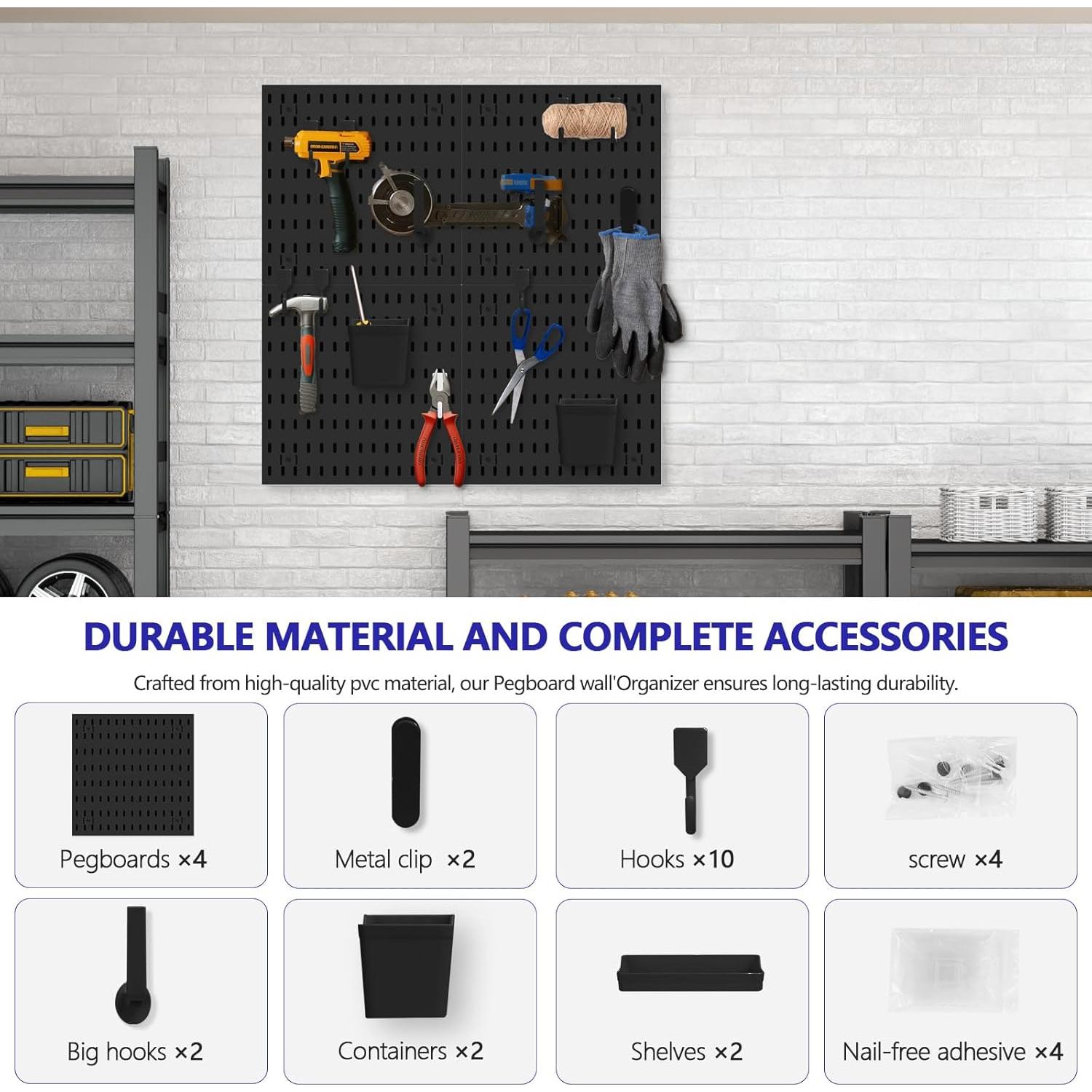 Kit Organizador de Pared Modular Hellpnoom 4 Tableros Perforados