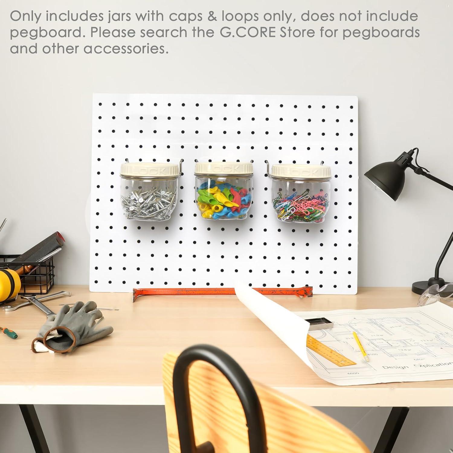 Organizador de Tablero de Clavos G.CORE - 3 Tarros Transparentes 500ml