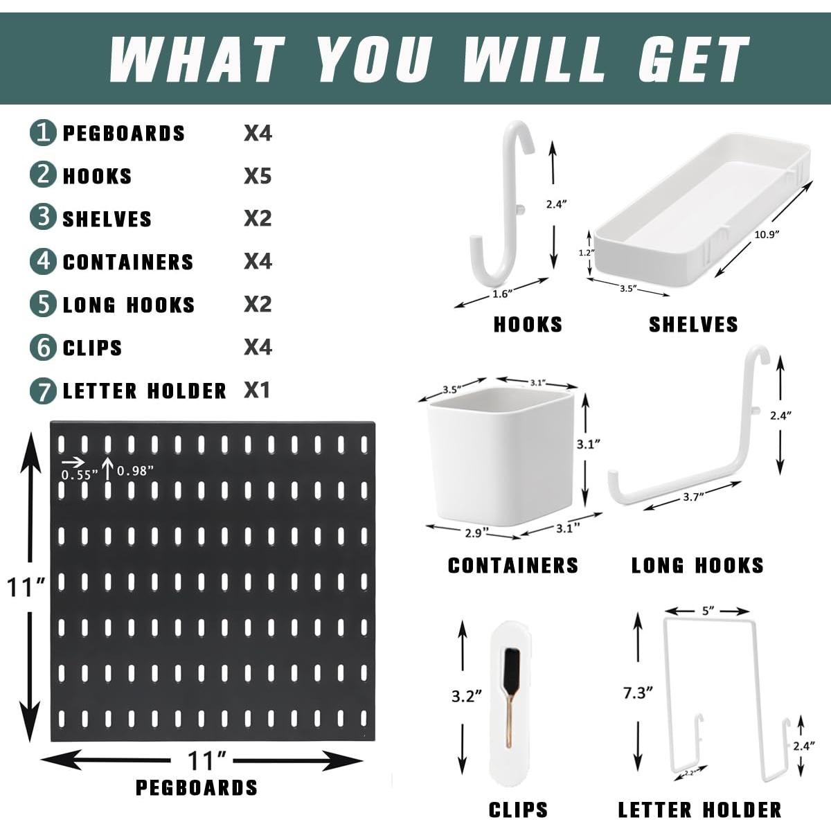 Kit Organizador de Pared RIVTUN 4 Tableros Perforados 28 cm