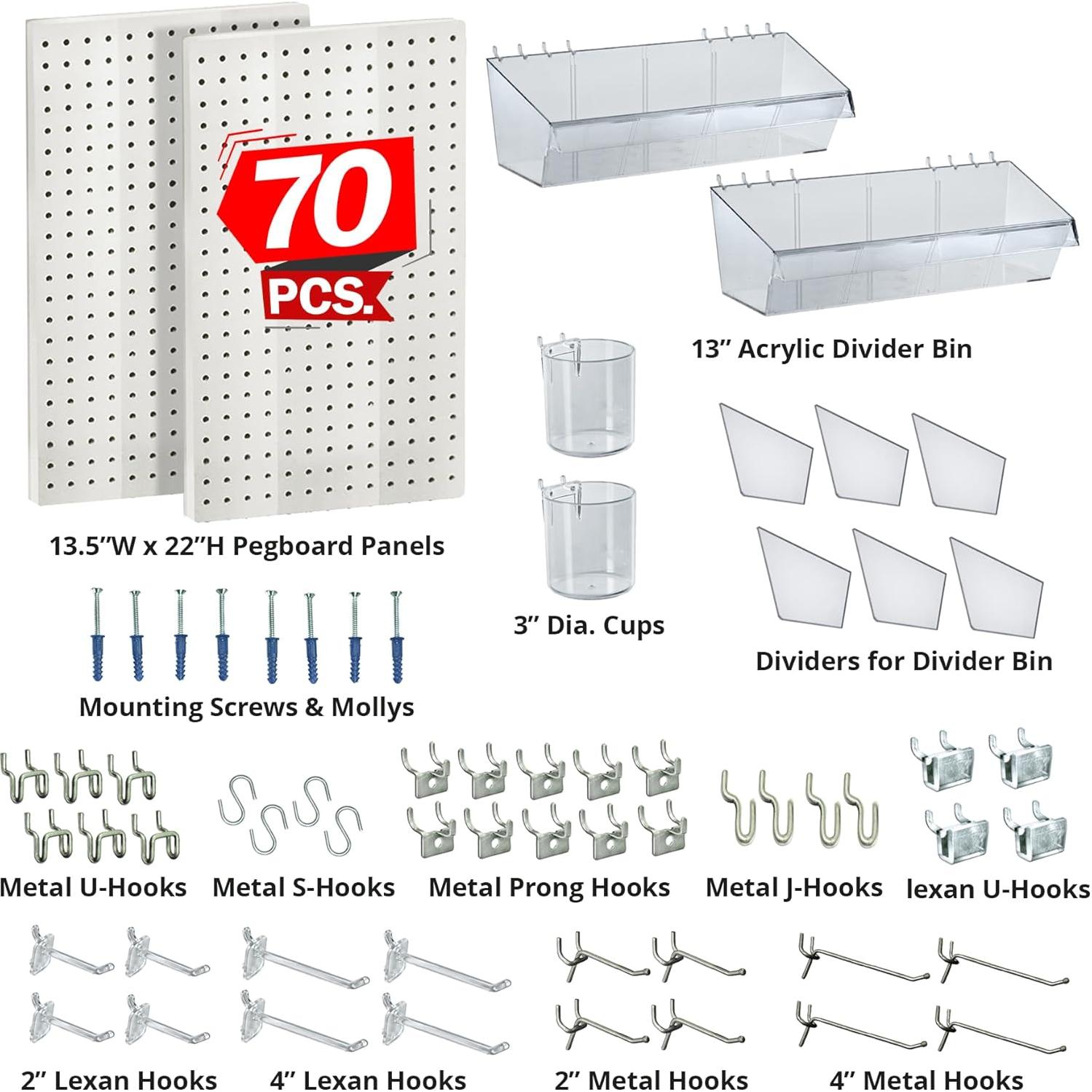 Organizador de Pegboard Azar Displays 70 Piezas Blanco 68.58x55.88cm