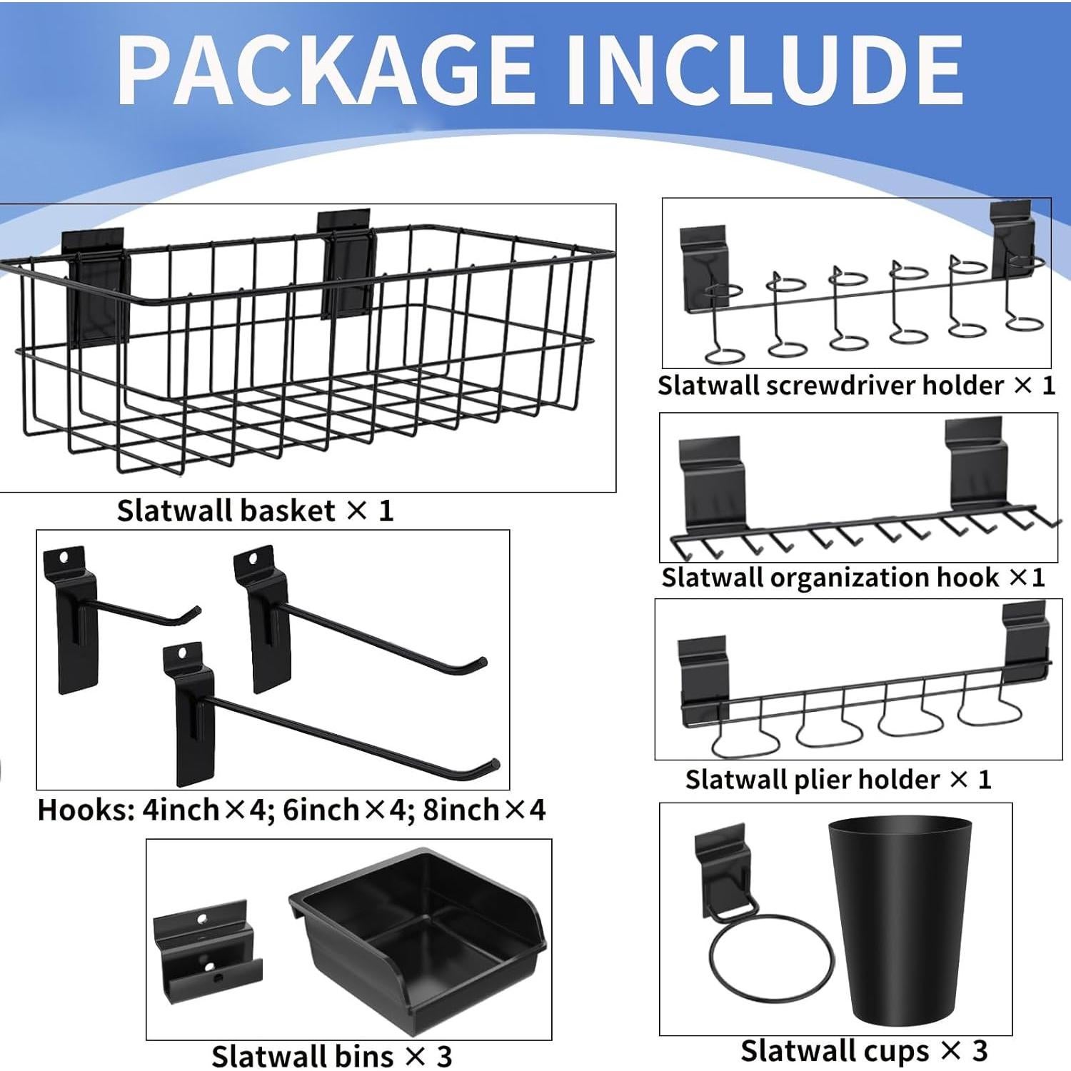Kit Organizador Slatwall BeapTcely 28 Piezas Negro